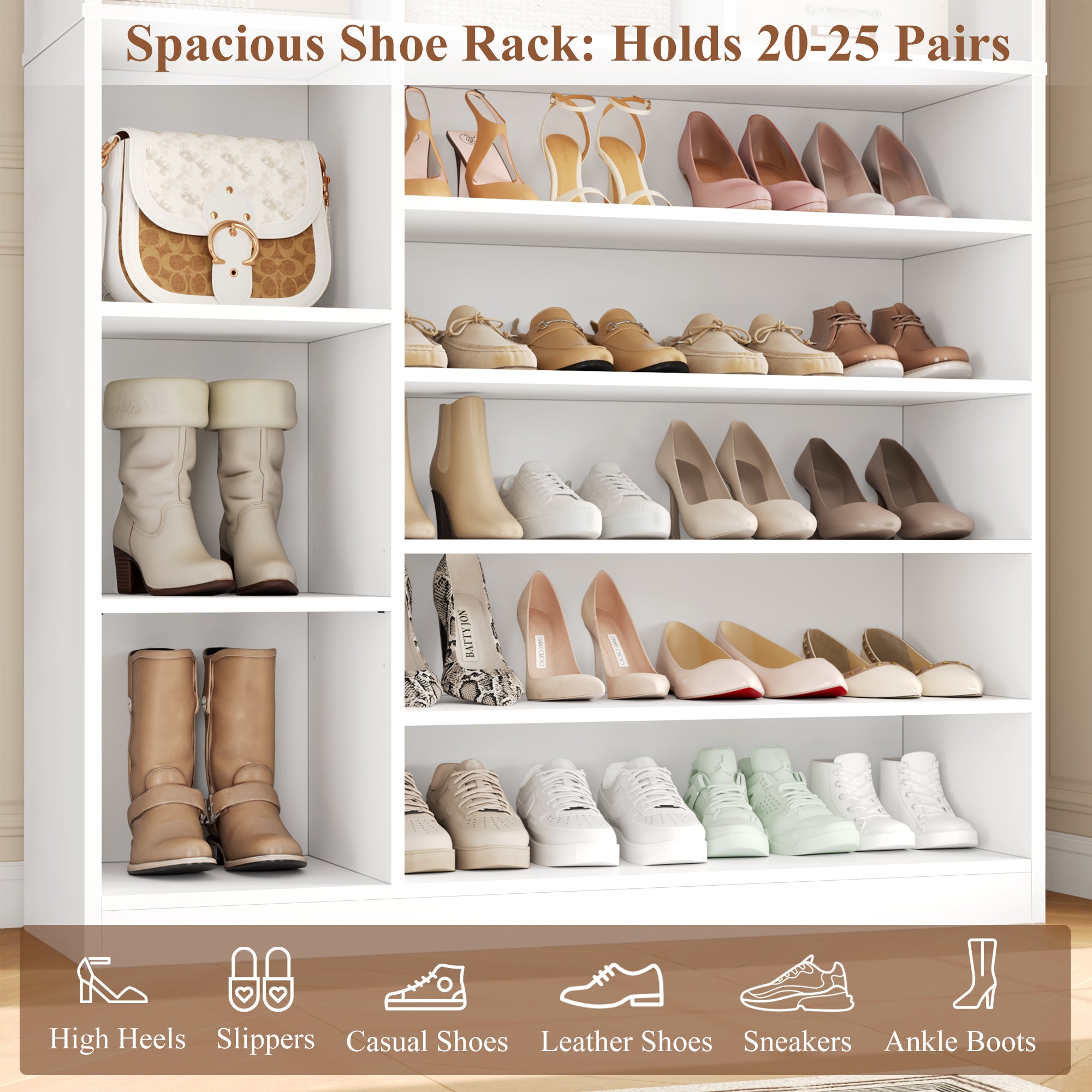 Hiphuta 74" Tall Shoe Storage Cabinet, 6 tier Shoe Rack Organizer with Adjustable Shelves, Cubby Storage Cabinet for Entryway Bedroom Living Room, White