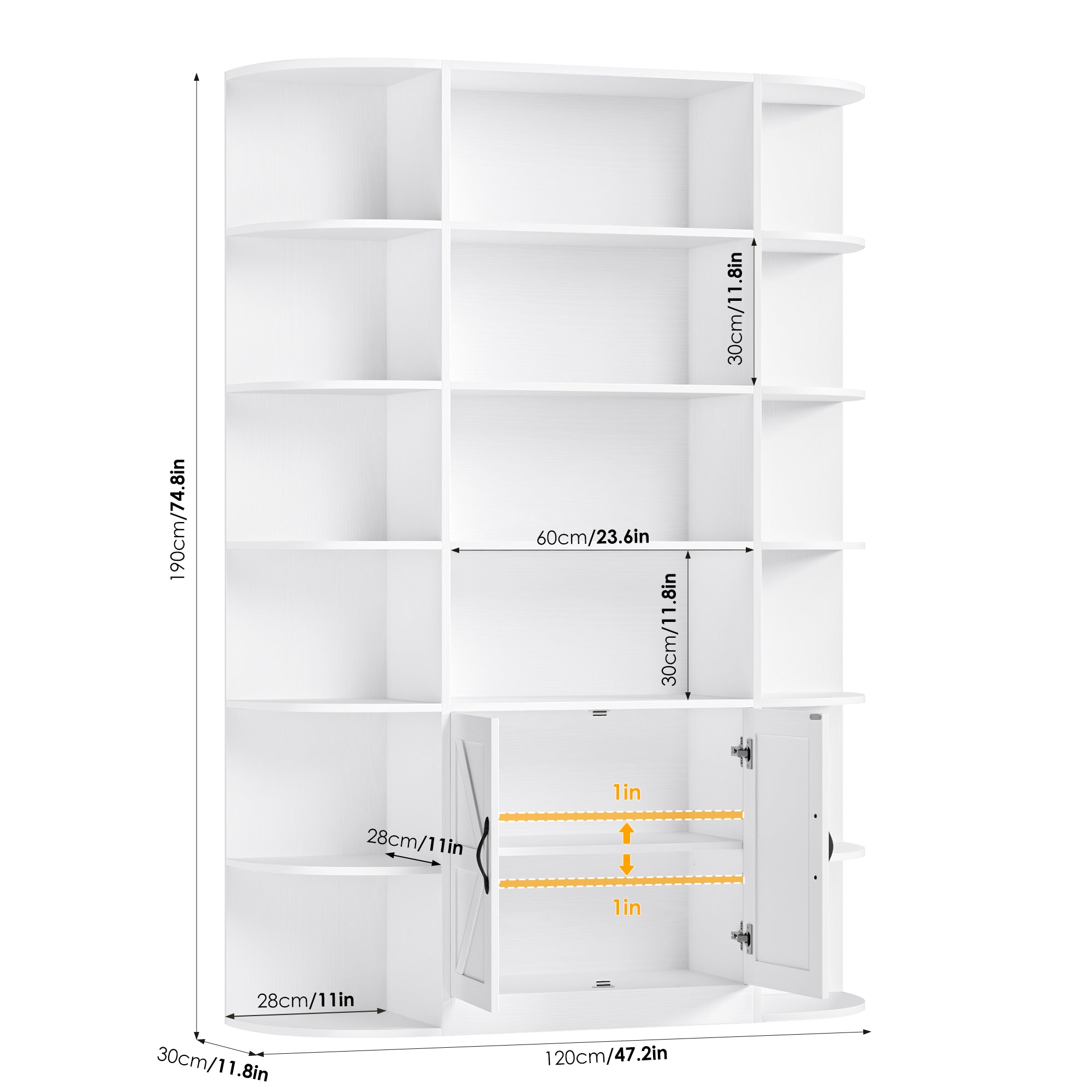 Homfa 74.8Tall Bookcases with Cabinet, Extra Large 6-Tier Wooden Bookshelf for Living Room, Display Bookshelf for Home Office, White