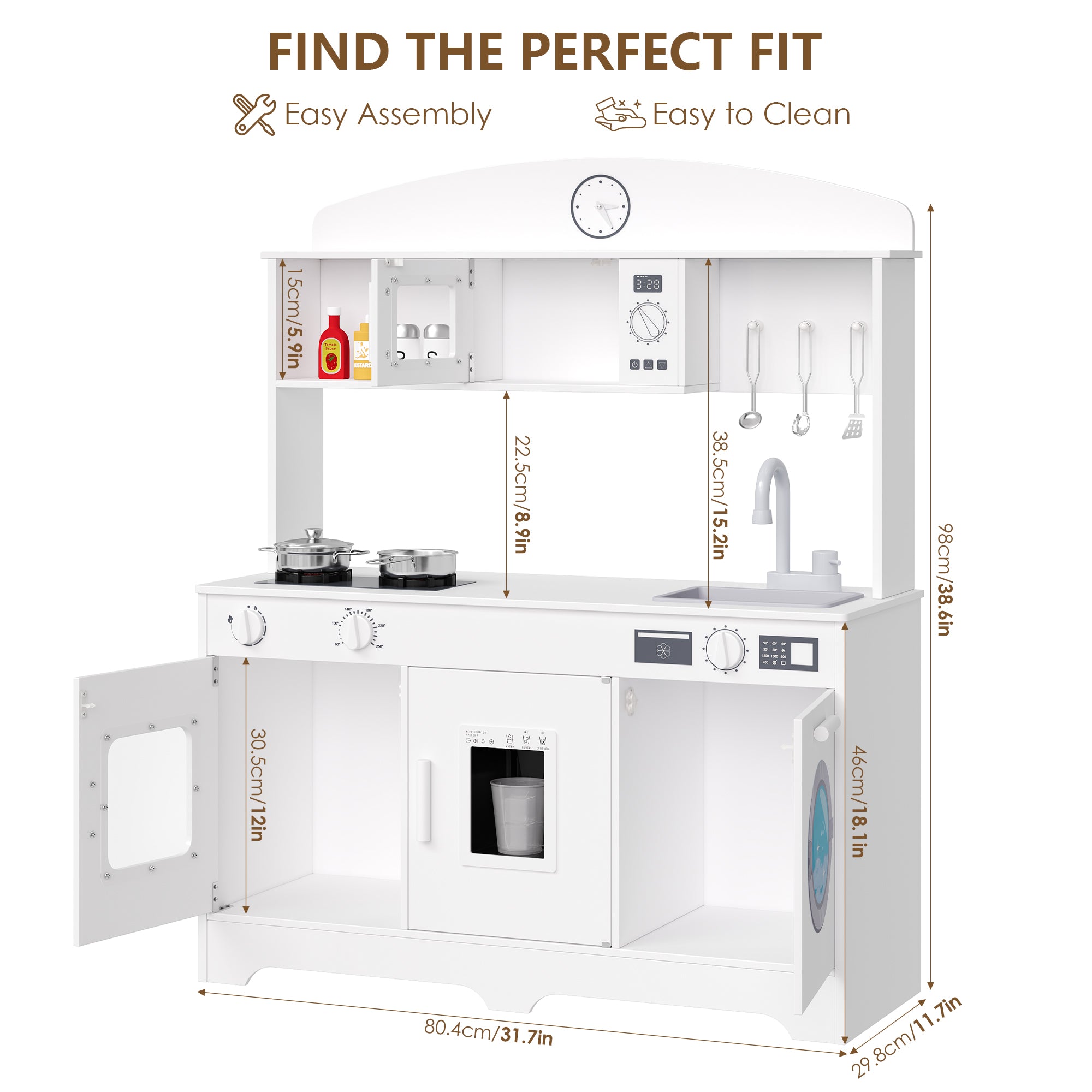 Hiphuta Play Kitchen for Kids, Wooden Kids Kitchen Playset with Plenty of Play Features, Chef Pretend Play Set for Boys and Girls Age Ages 3-10, Toys Kitchen with 11 Pcs Accessories, White