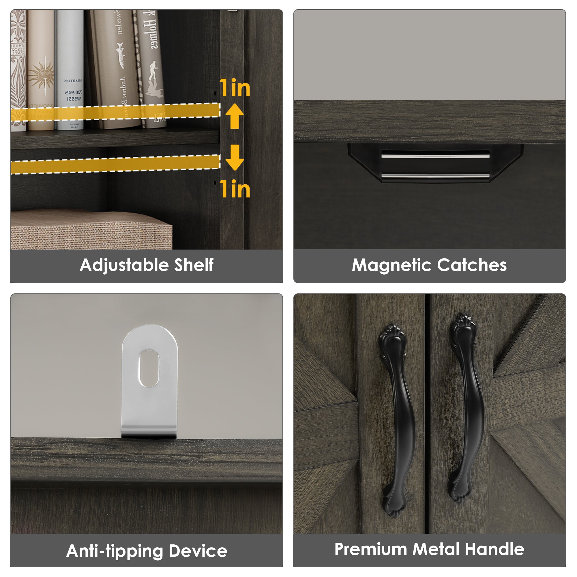 Hiphuta 74.8”Tall Bookcases with Cabinet, Extra Large 6-Tier Wooden Bookshelf for Living Room, Display Bookshelf for Home Office, Dark Brown