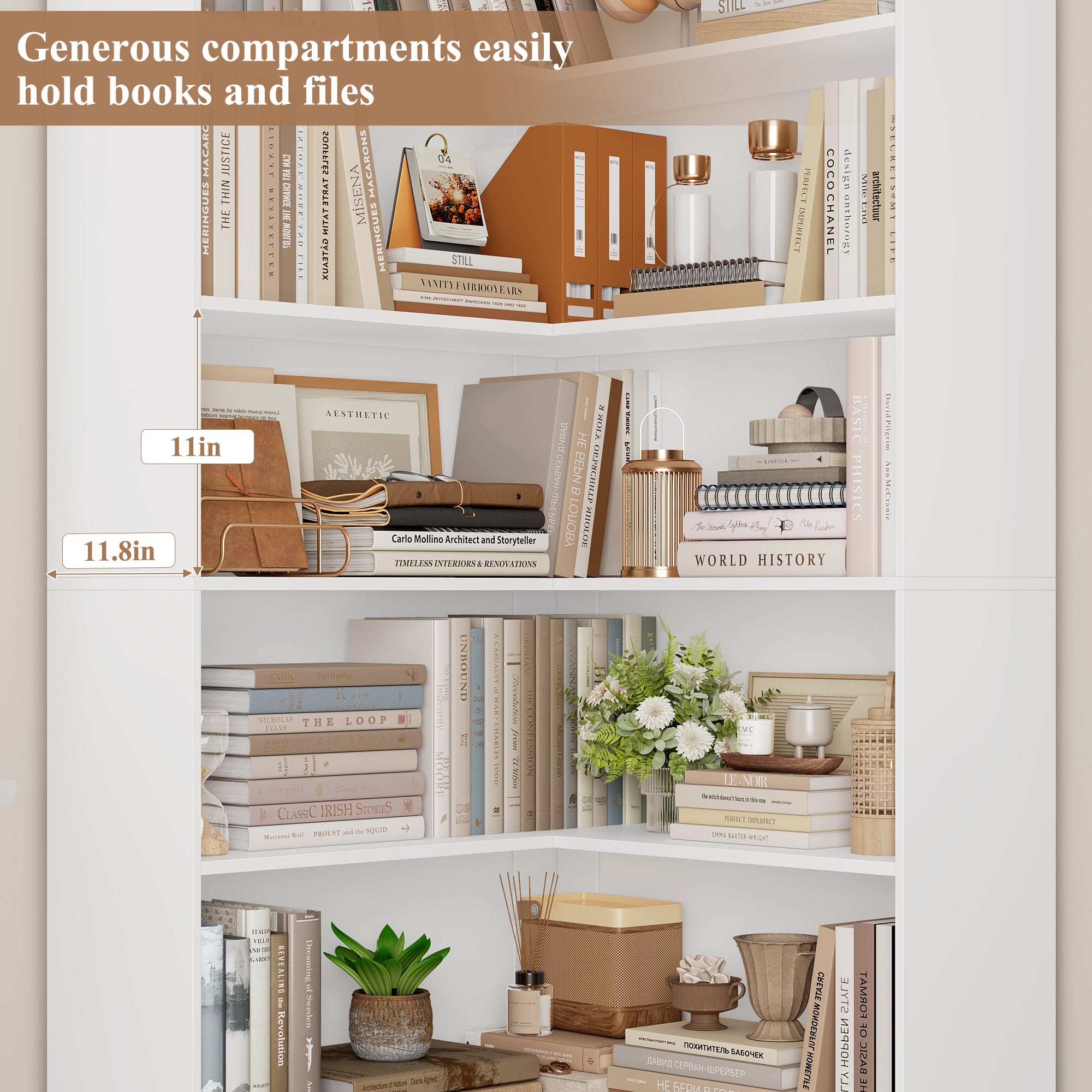 Hiphuta 74" Tall Corner Bookcase, Modern 6-Tier Corner Wooden Bookshelf, Minimalist L-Shaped Bookcase for Office Living Room, White