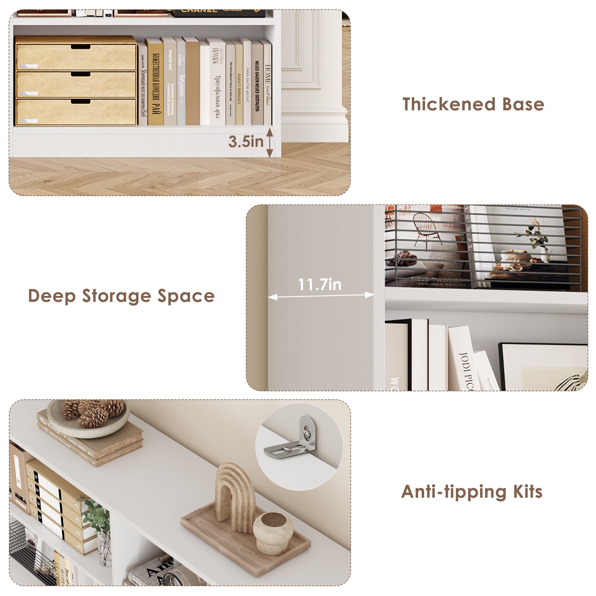Hiphuta 83.6"H x 47.2"W Wood Double 7-Tier Standard Bookcase, Tall Bookcase for Bedroom, Living Room and Office, Freestanding Display Storage Shelves, White