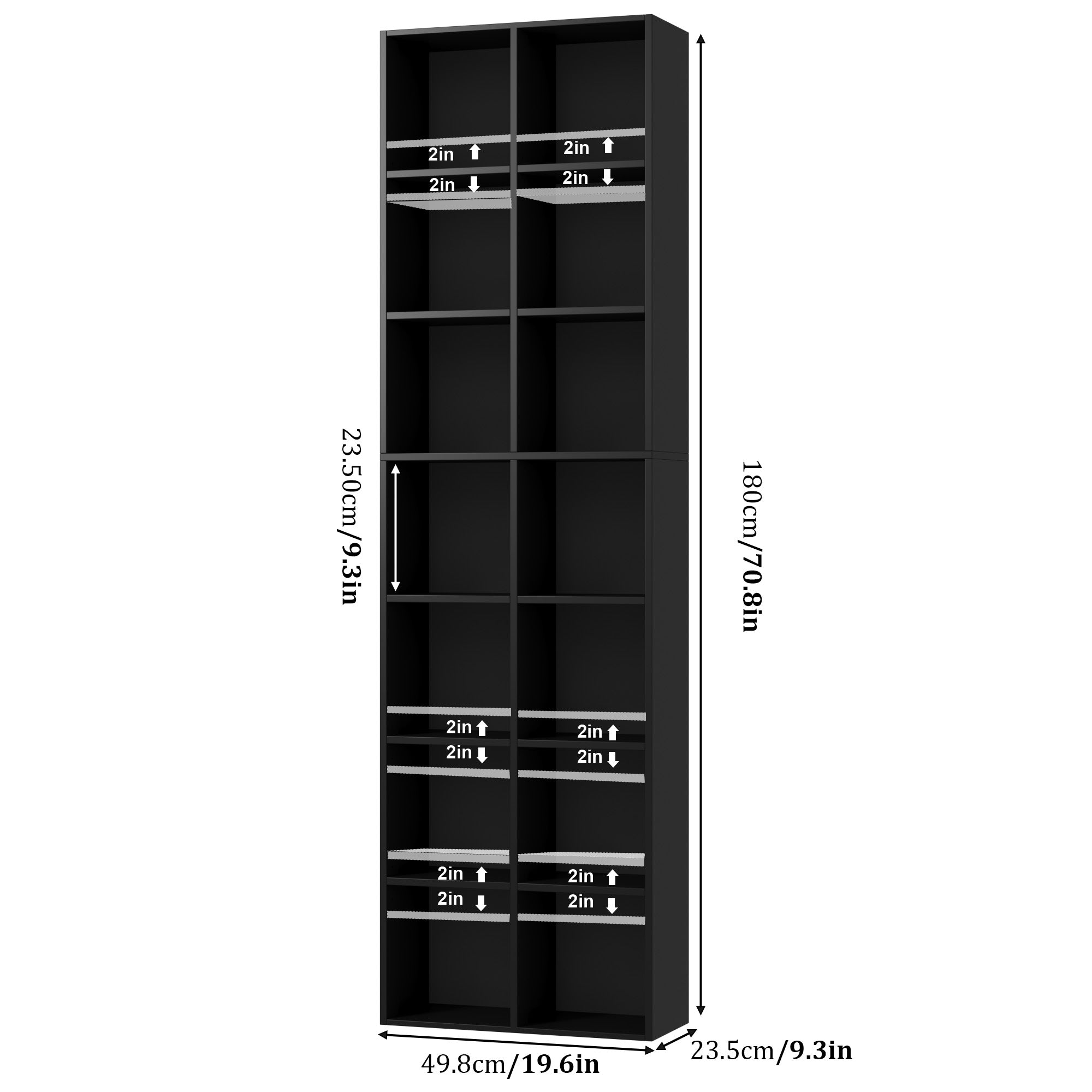 Hiphuta Tall Narrow Bookshelf 14 Tiers, Compact Corner Bookcase, Easy to Match for Living Room, Office, Study, Bedroom, Black