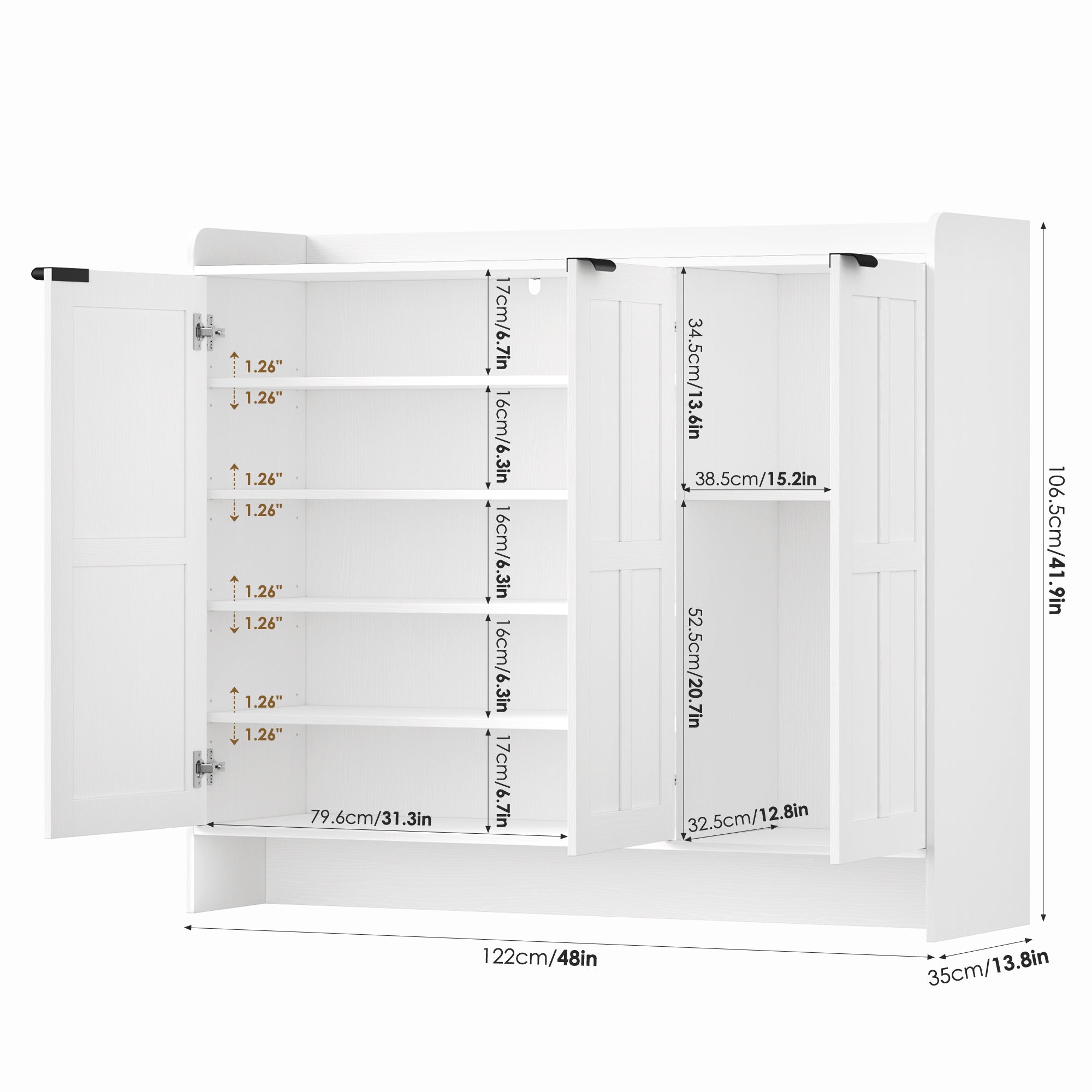 Hiphuta 6 Tiers Shoe Cabinet with Doors, Modern Minimalist Shoe Organizer for Entryway, White