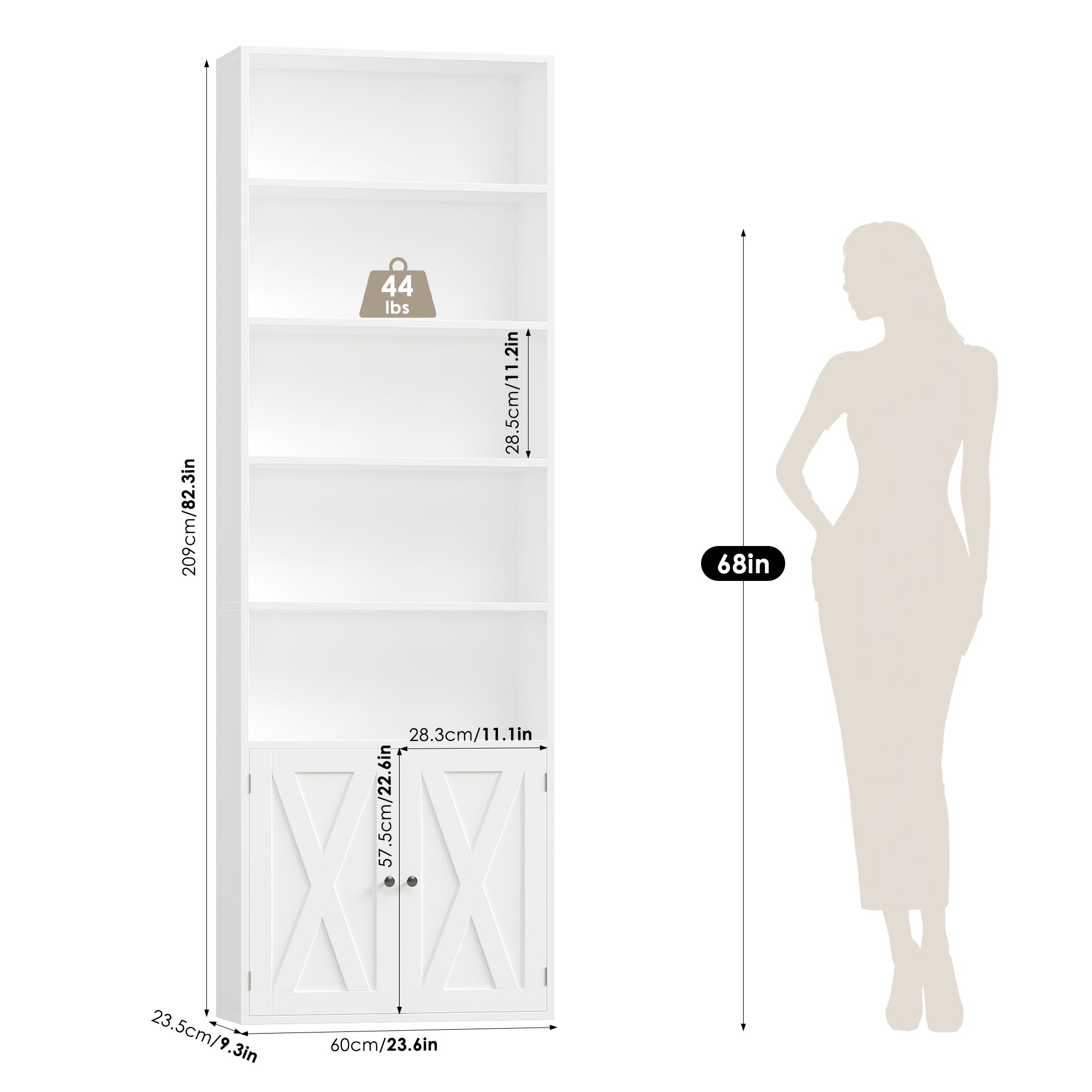 Hiphuta Dispaly Bookcase with 4 Shelves for Living Room, Wood Bookshelf with Storage, White Gold