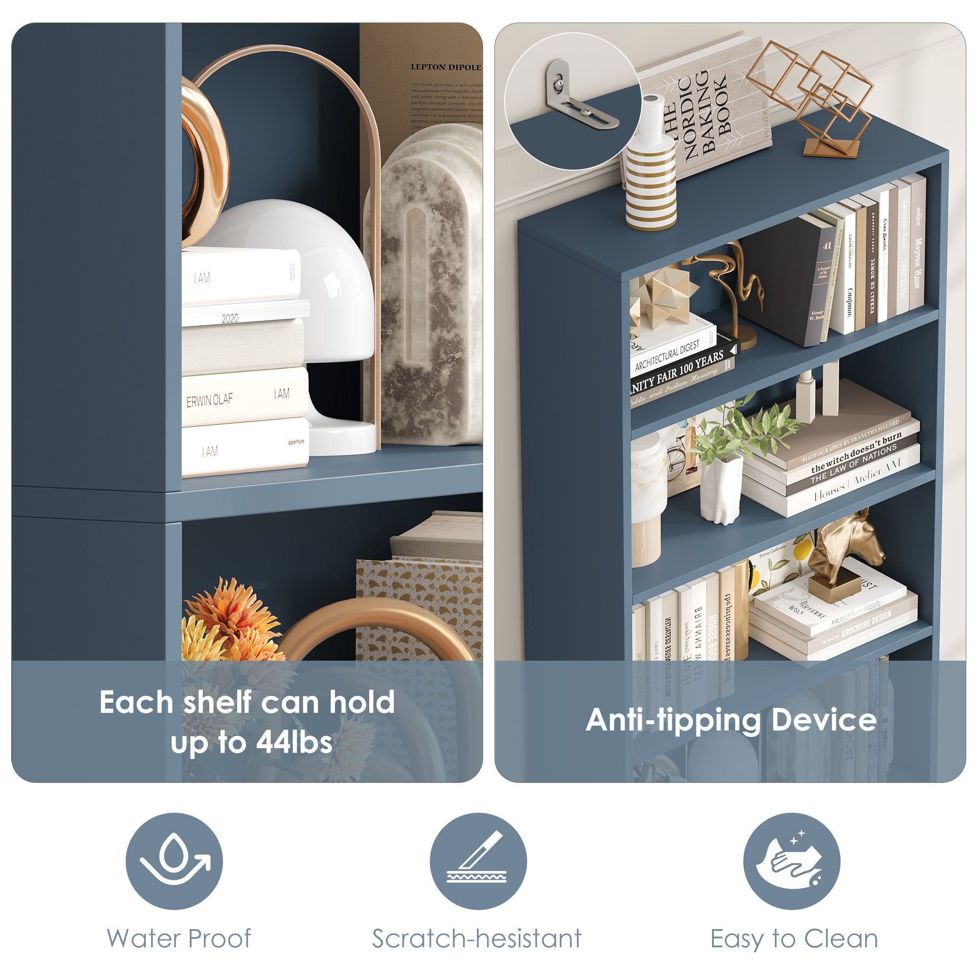 Hiphuta 81.5" Tall Bookcase with Doors, 5-Tier Bookshelves with Storage, 23.6"W Display Shelf with 2 Doors for Home Office, Living Room, Blue