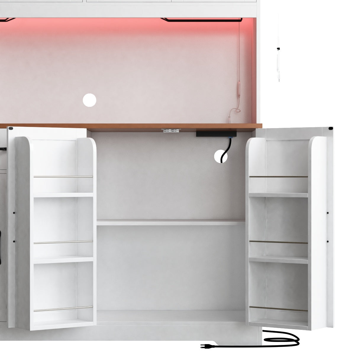 Hiphuta Large Kitchen Pantry Storage Cabinet with 8 Doors, Farmhouse Hutch Cabinet with RGB LED and Cup holders, White