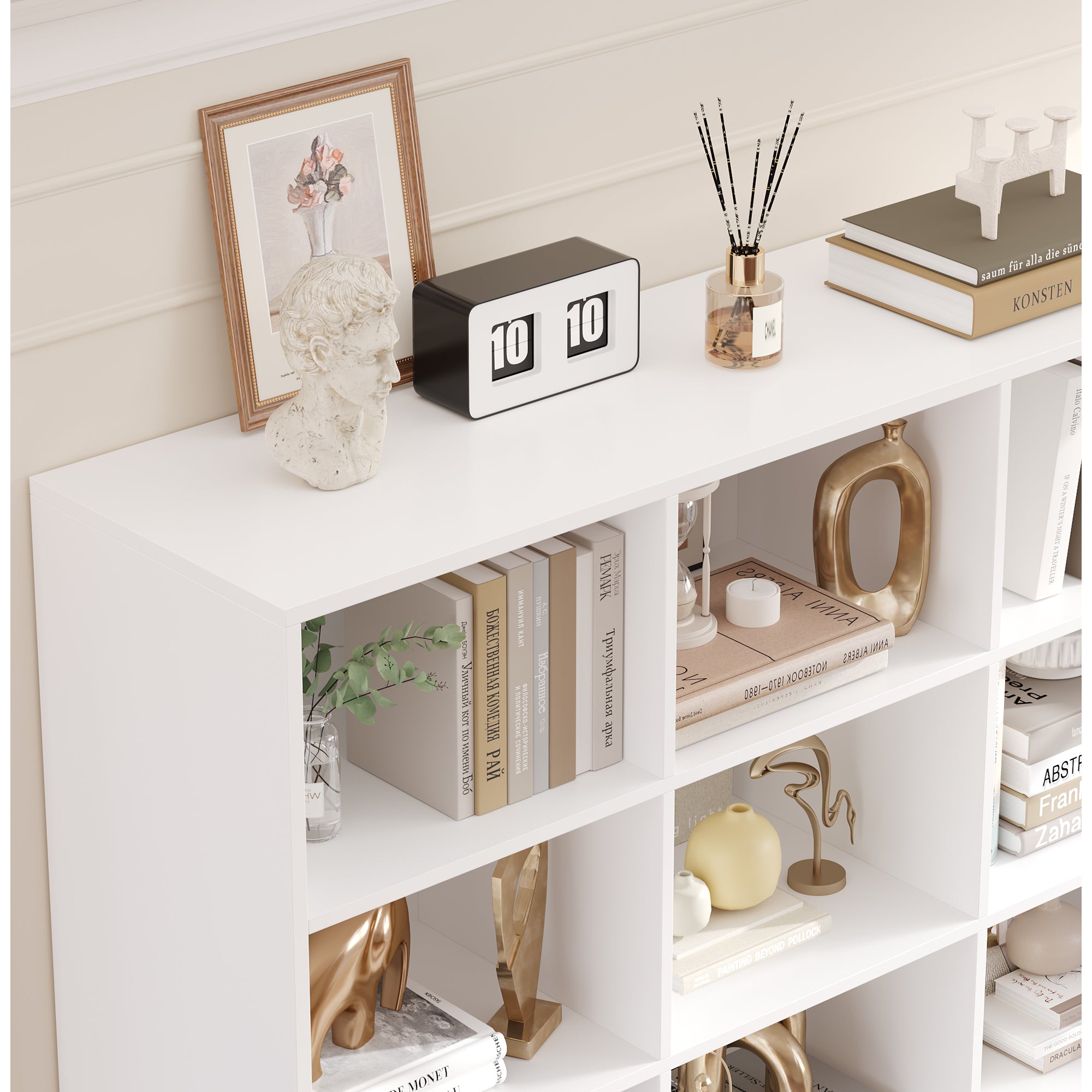 Hiphuta 86"H x 47"W Wood Triple 7-Tier Standard Bookcase, Tall Bookcase for Bedroom, Living Room and Office, Freestanding 21 Cubes Display Storage Shelves, White