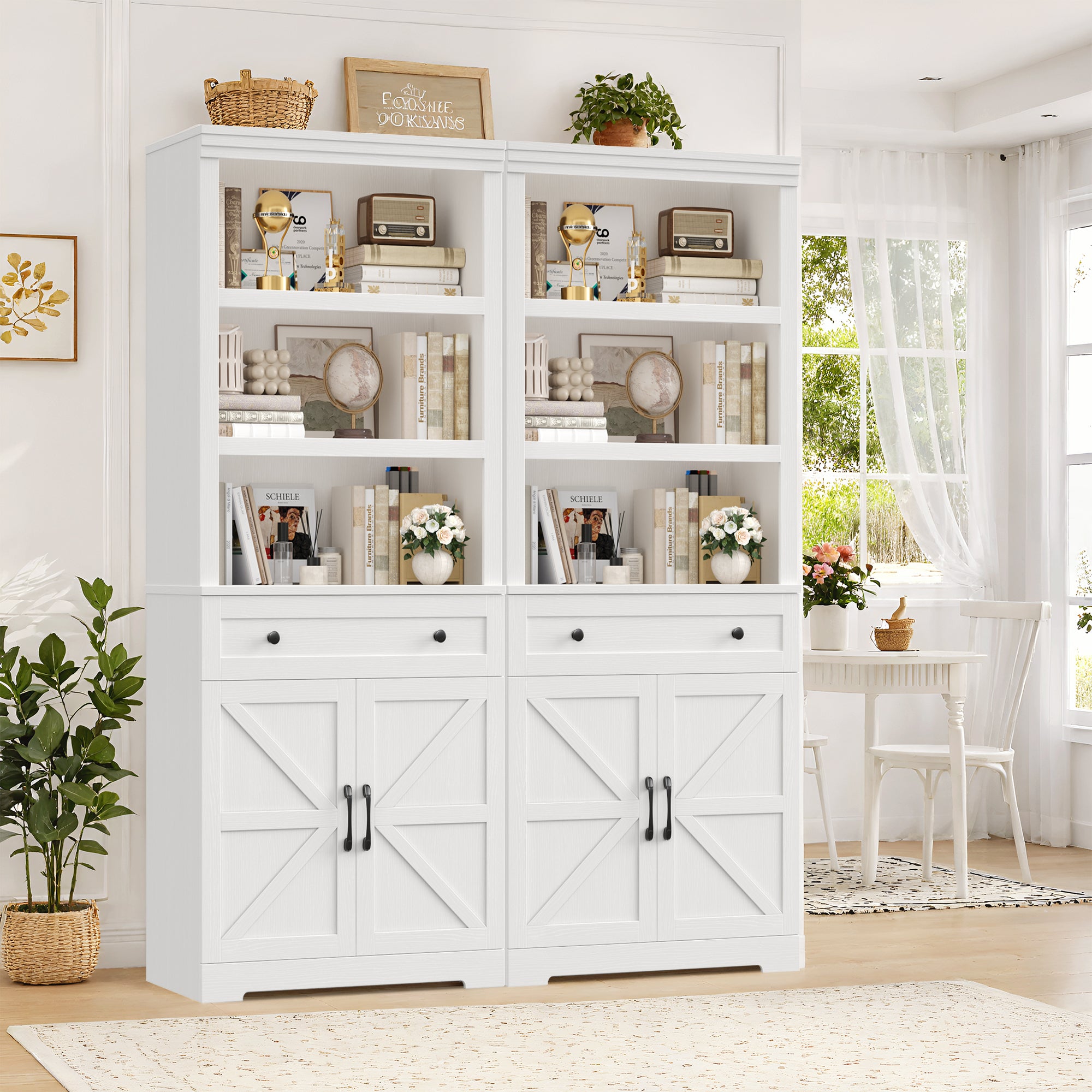 Hiphuta Bookcase with Doors, 71.6"Tall bookshelves with Storage, 5 Shelf Display Storgae Shelves, Bookshelves and Bookcases with 2 Doors for Home Office, Living Room, Bedroom, White