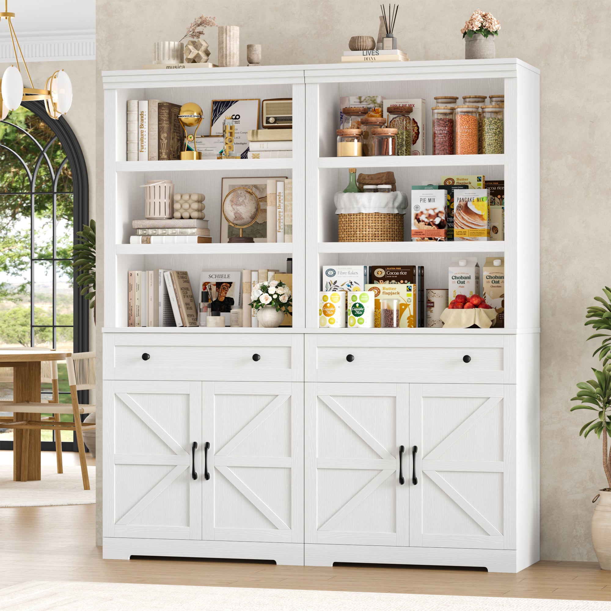 Hiphuta Bookcase with Doors, 71.6"Tall bookshelves with Storage, 5 Shelf Display Storgae Shelves, Bookshelves and Bookcases with 2 Doors for Home Office, Living Room, Bedroom, White