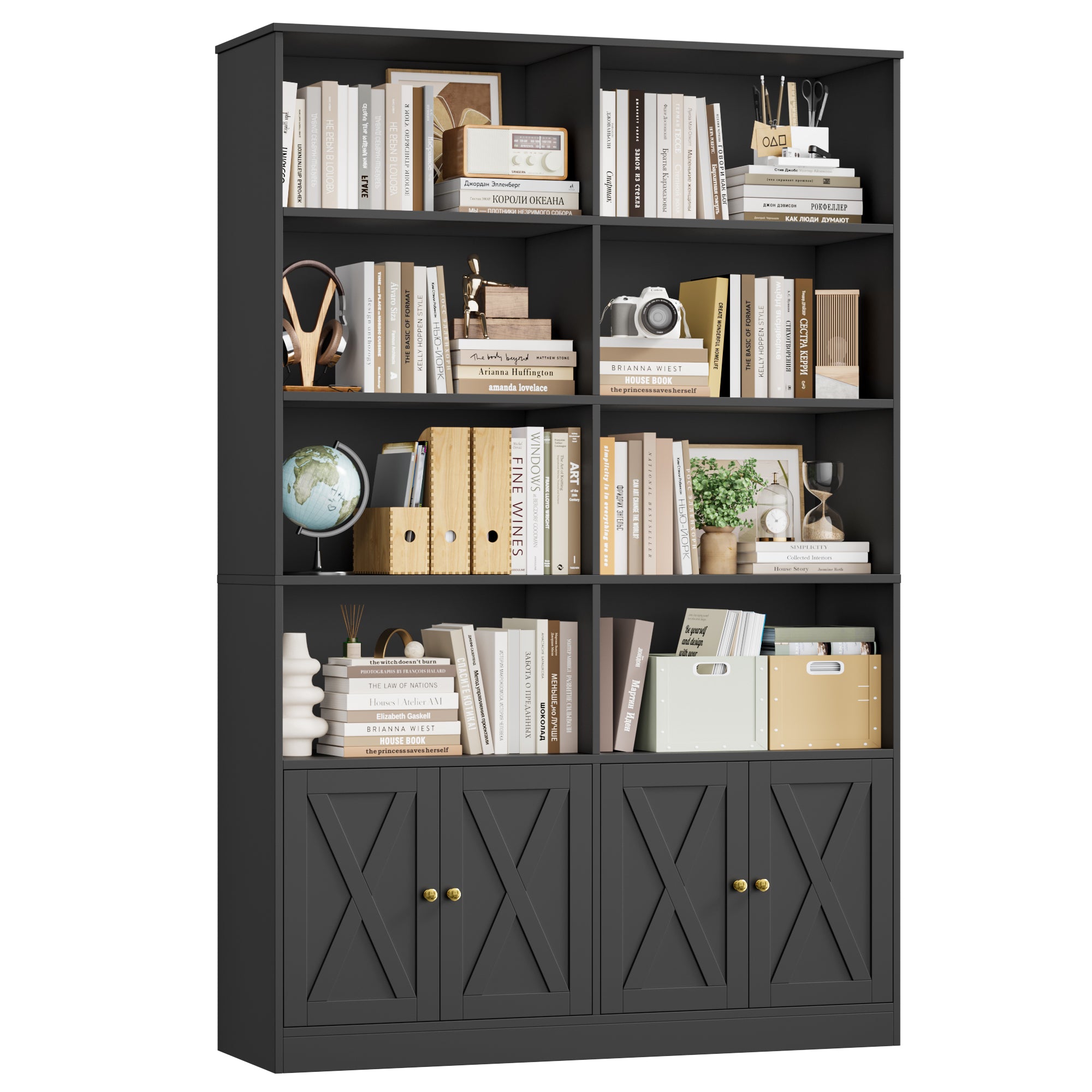 Hiphuta 71"H x 47.2"W Standard Bookcase, Tall Bookcase for Bedroom, Living Room and Office, Freestanding Display Storage Shelves, Black