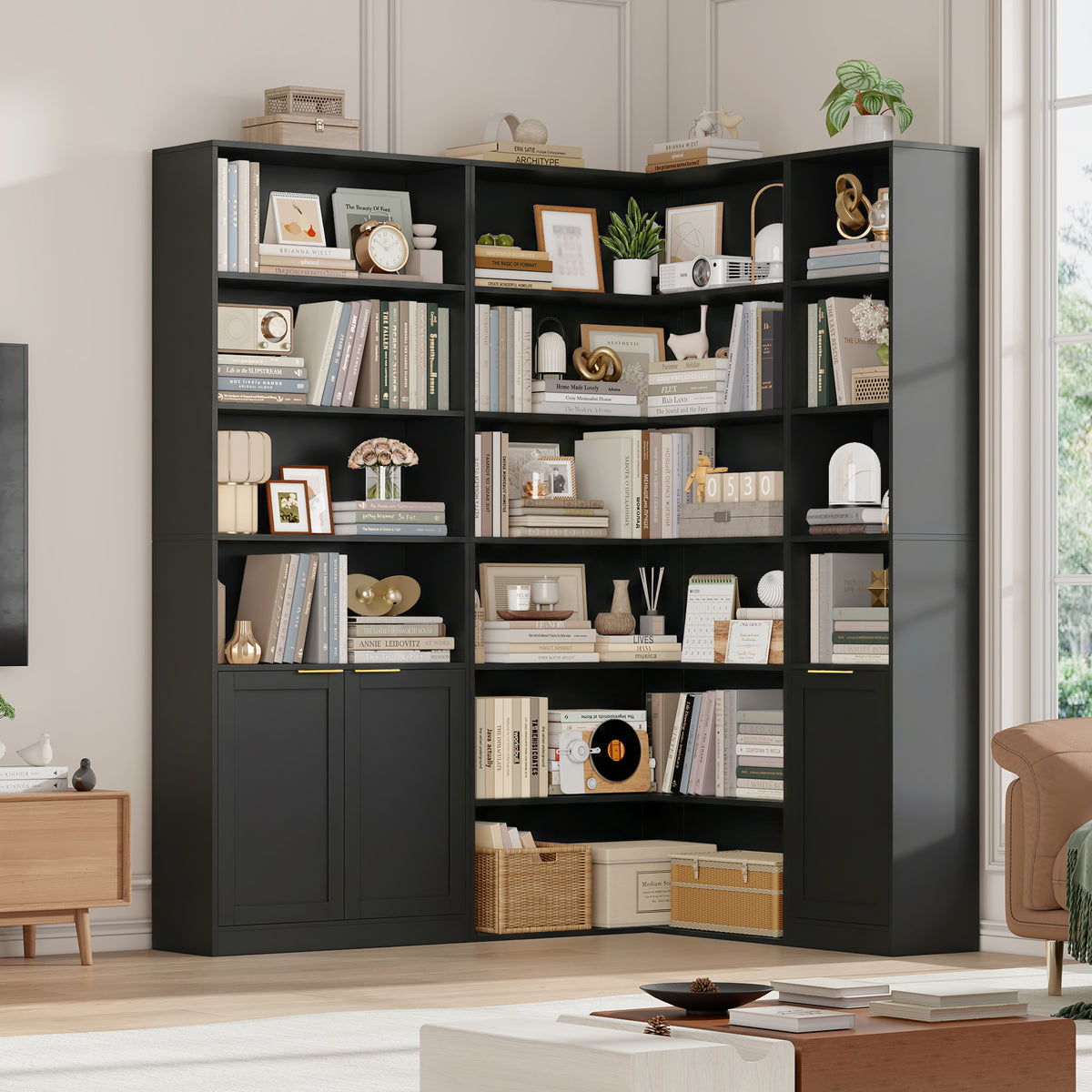 Hiphuta 6 Tier Corner Bookcase, Minimalist Modern Corner Bookcase for Office Living Room, Black