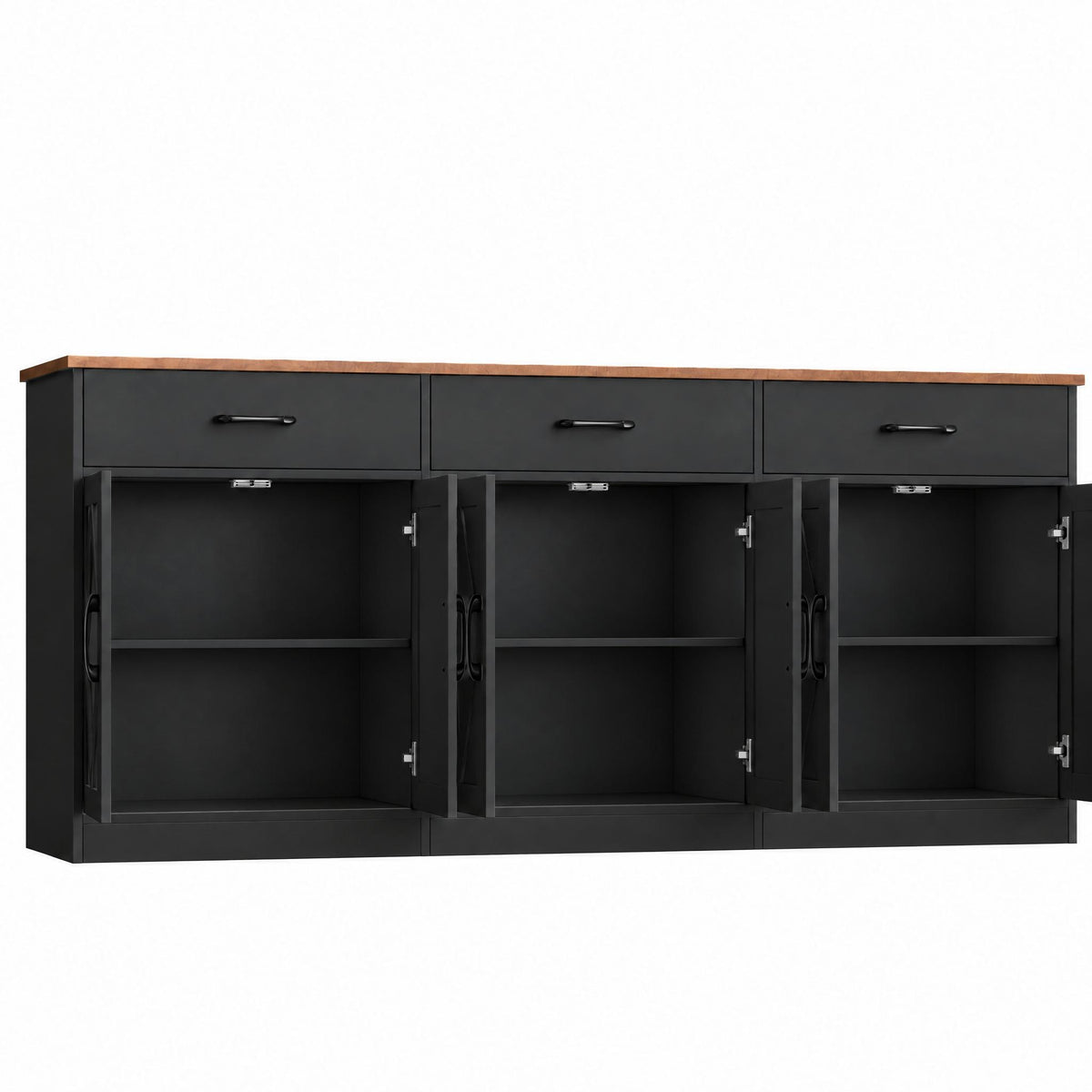 Hiphuta 71"W Large Farmhouse Buffet Cabinet with 6 Doors, Sideboard with 3 Drawers, Coffee Bar for Kitchen Dining Room Living Room, Black