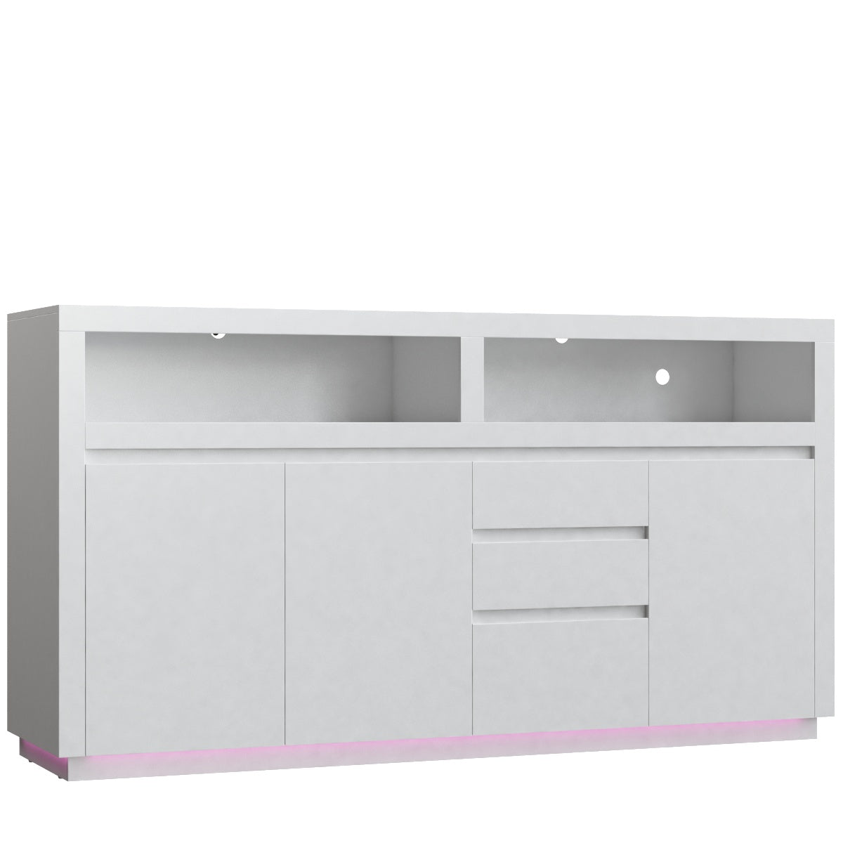 Hiphuta Farmhouse TV Stand with RGB LED, Modern Entertainment Center with Doors and Drawers, White