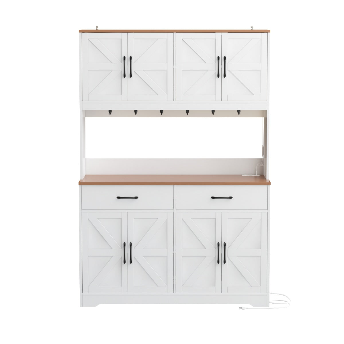 Hiphuta Kitchen Pantry Cabinet with RGB LED, Pantry Storage Cabinet with Metal Hooks and Charging Station, White