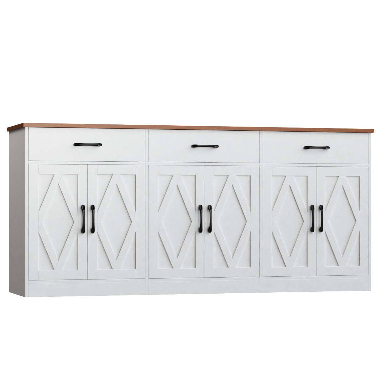 Hiphuta 71"W Large Farmhouse Buffet Cabinet with 6 Doors, Sideboard with 3 Drawers, Coffee Bar for Kitchen Dining Room Living Room, White
