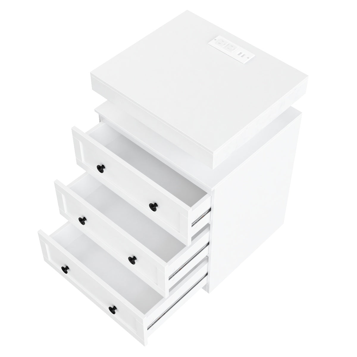 Hiphuta RGB LED 2 Nightstand with 3 Drawers, Sofa Table with Charging Station, White