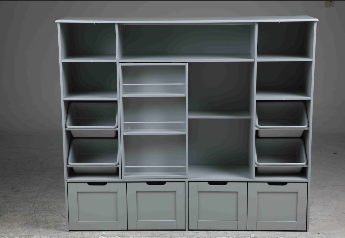 Hiphuta Kid Toy Storage with Bookshelf, Kid Toy Organizer with 4 Removable Drawers, Kid Bookcases with Toy Box for Kid Bedroom Playroom, Gray