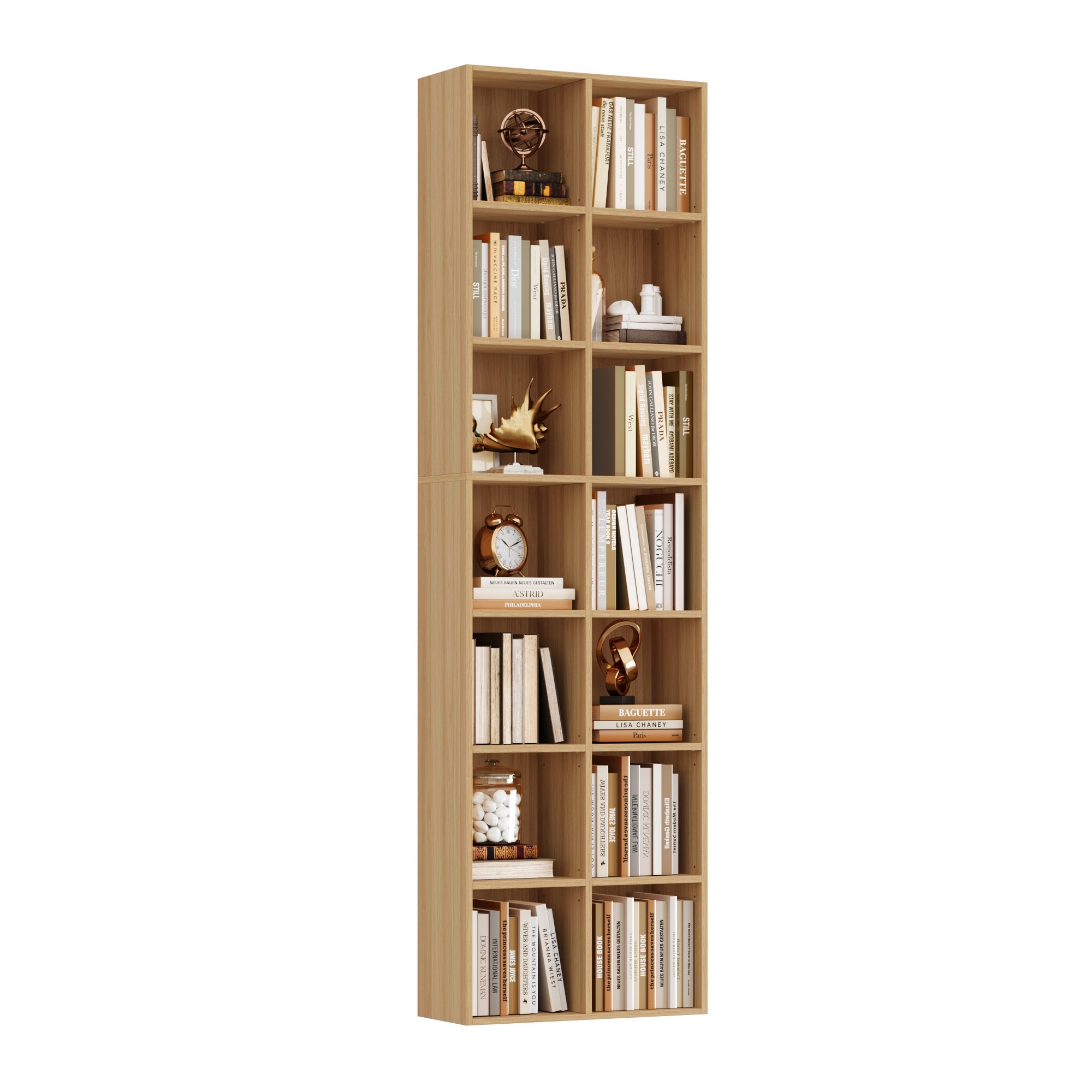 Hiphuta Tall Narrow Bookshelf 14 Tiers, Compact Corner Bookcase, Easy to Match for Living Room, Office, Study, Bedroom, Natural