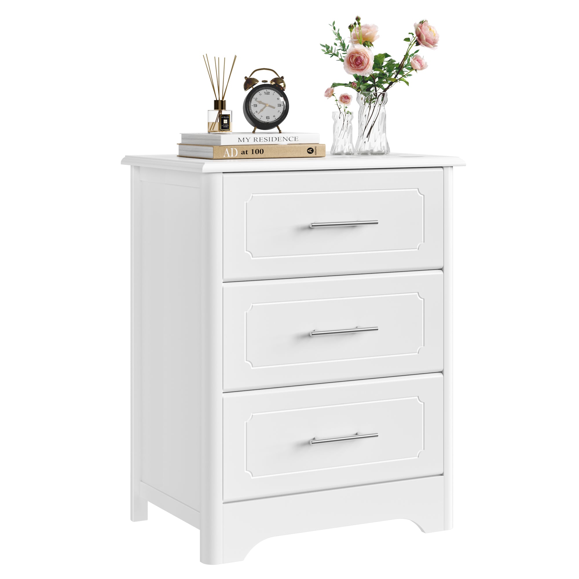 Hiphuta Modern Dresser with 3 Drawers & Metal Handle for Bedroom Living Room, White