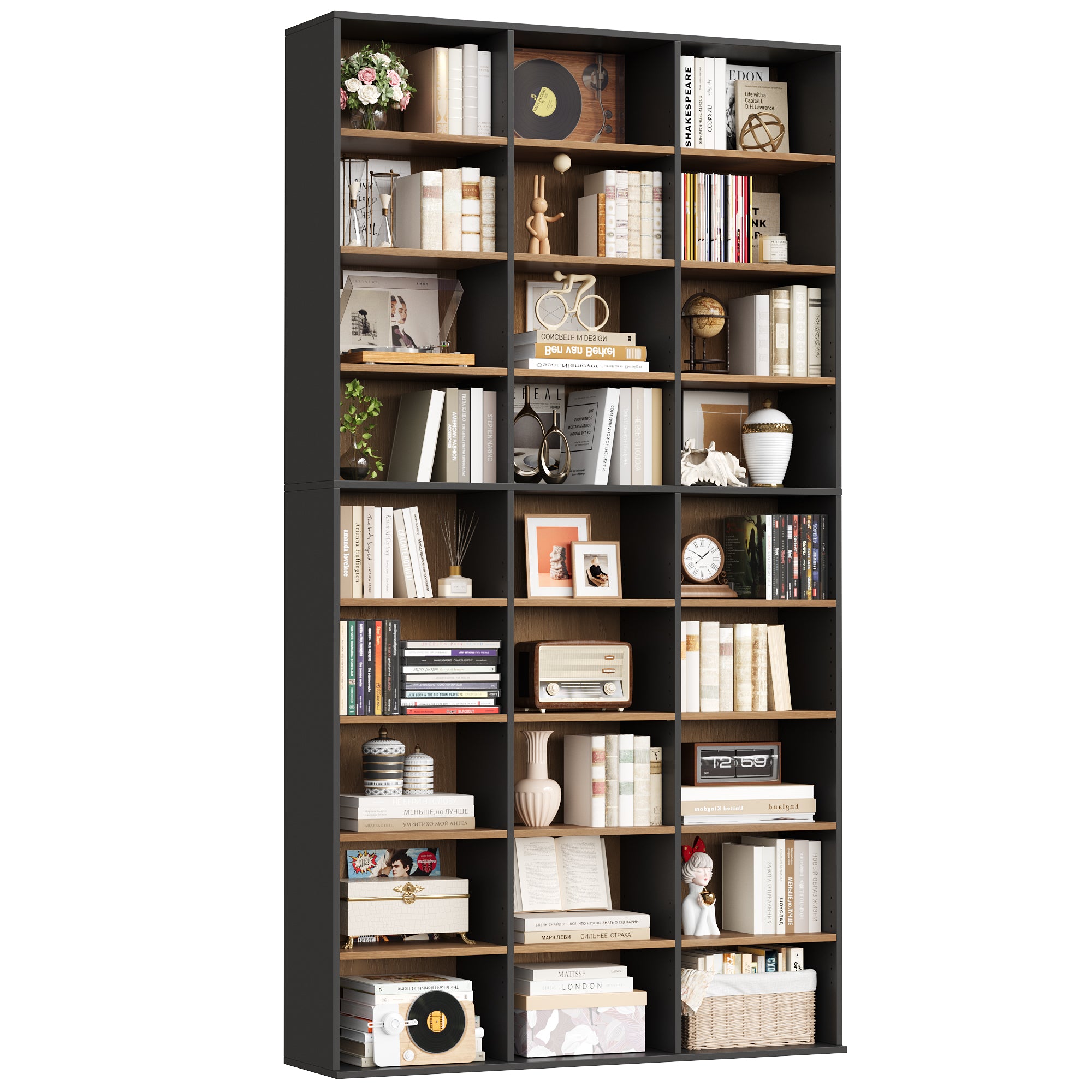 https://www.walmart.com/ip/Hiphuta-27-Cube-9-Tier-Bookcase-75-Tall-Triple-Wide-CD-Media-Storage-Organizer-with-15-Adjustable-Shelves-Freestanding-Display-Shelf-White/20350859792