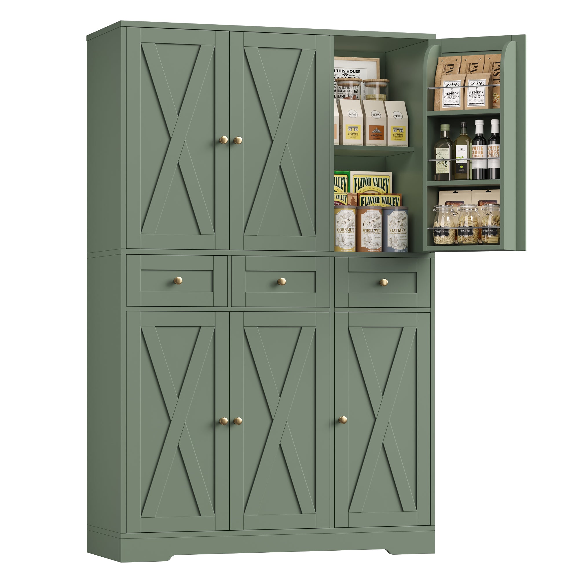 Hiphuta Farmhouse Kitchen Pantry Cabinet with Doors, Large Pantry Stroage Cabinet for Kitchen Dining Room, Green