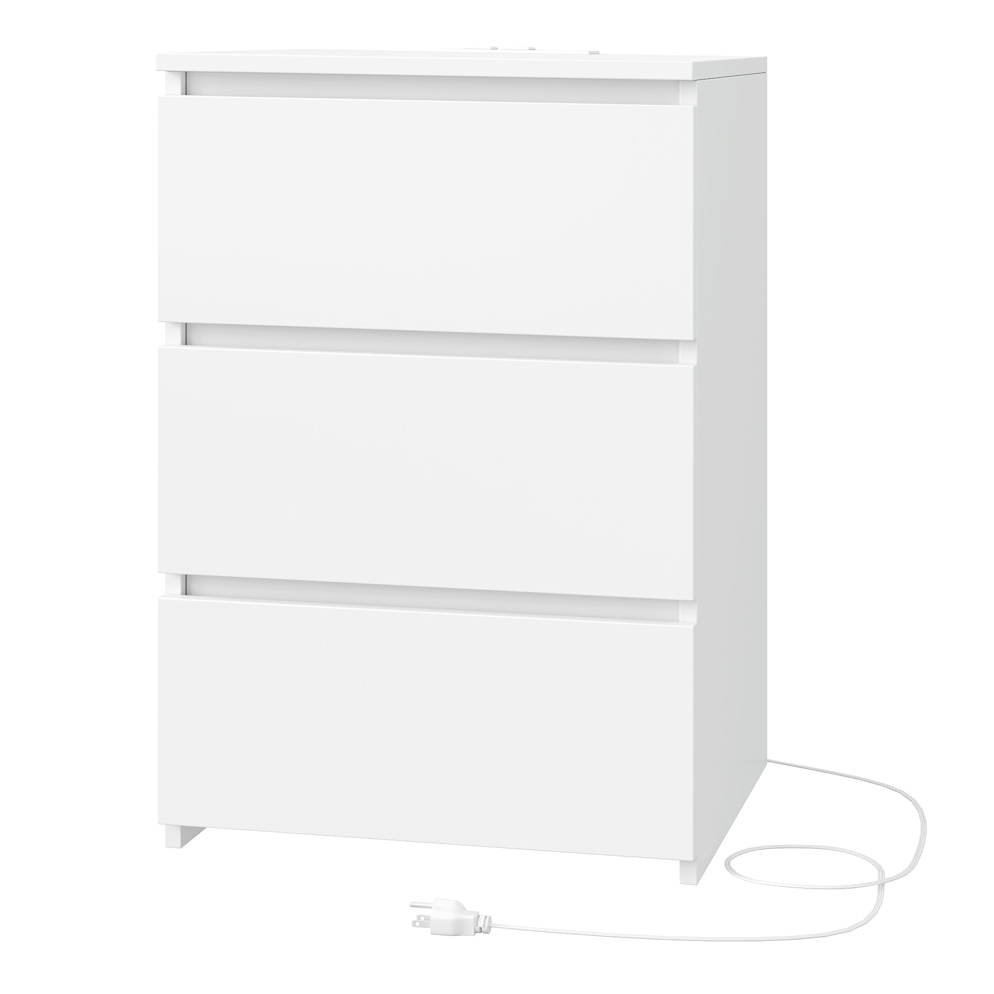 Hiphuta 3 Drawers Nightstand with 2 Outlets & 2 USB Port, Wooden Nightstand for Bedroom, White