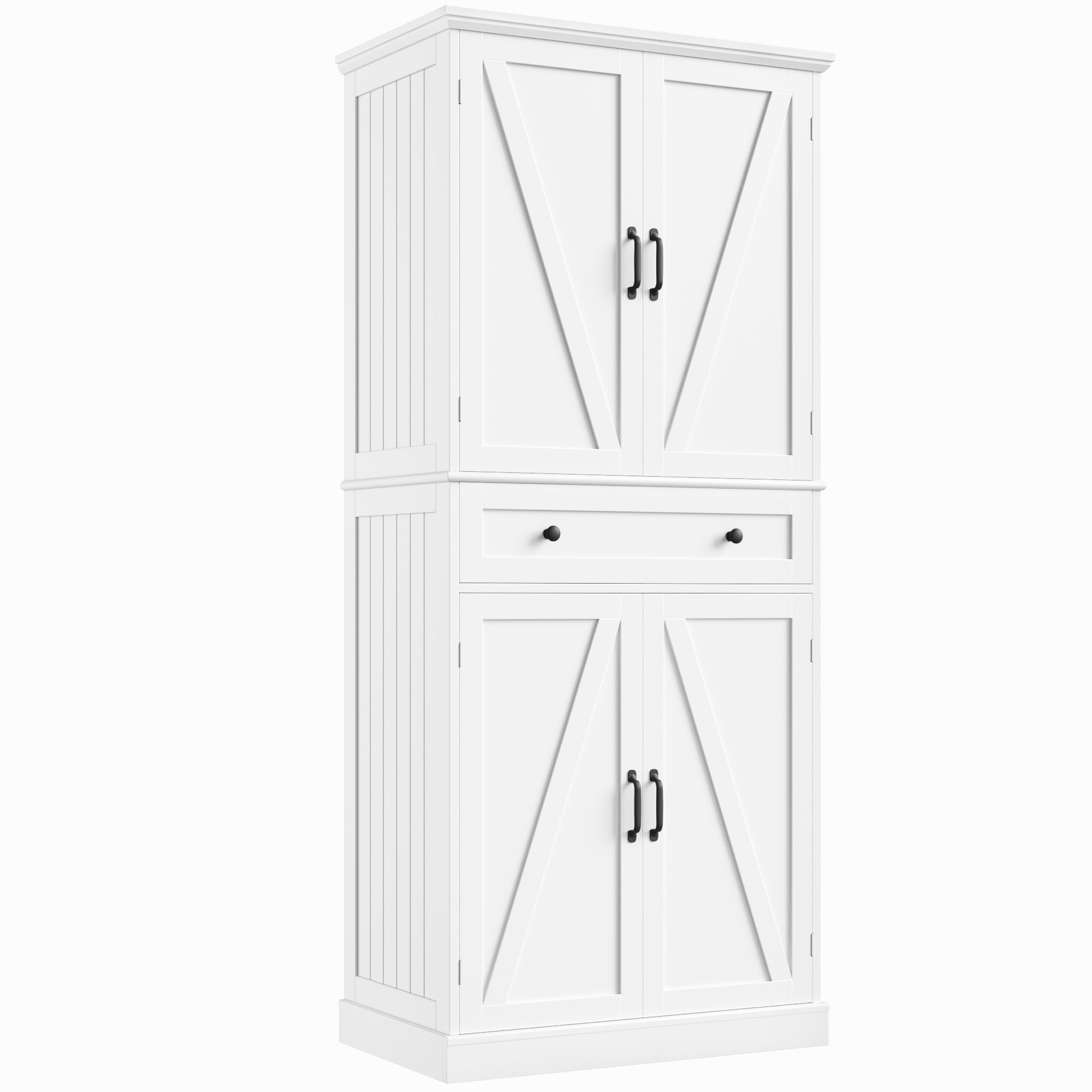 Hiphuta 71"Tall Farmhouse Kitchen Pantry Storage Cabinet with Barn Doors & Drawer, Freestanding Wood Cupboard, White