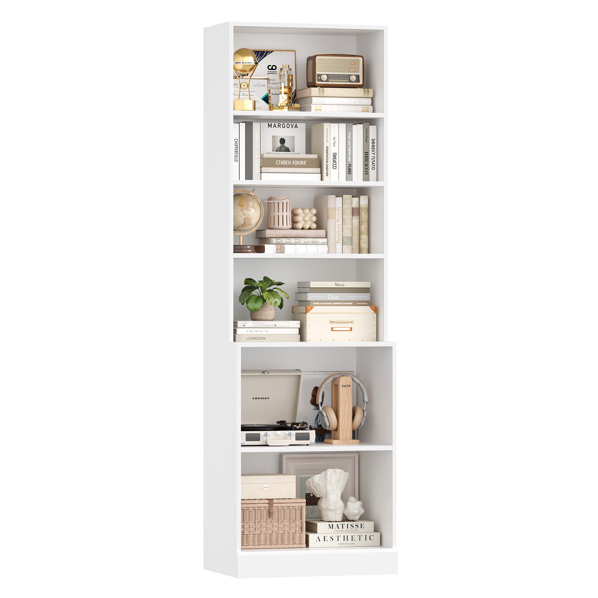Hiphuta 73 in Tall 6-Tier Bookcase, 22" Wide Bookcase with Adjustable Shelf, Modern Minimalist Bookshelf for Home Office, Living Room, White
