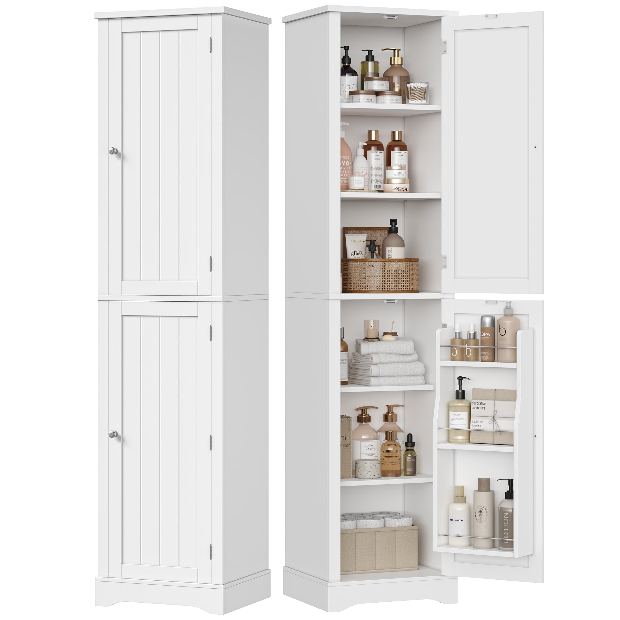 Hiphuta 71" Tall Bathroom Storage Cabinets with Adjustable Shelves, Narrow Cabinet with Door Shelves, Bathroom Storage Tower for Small Spaces, White