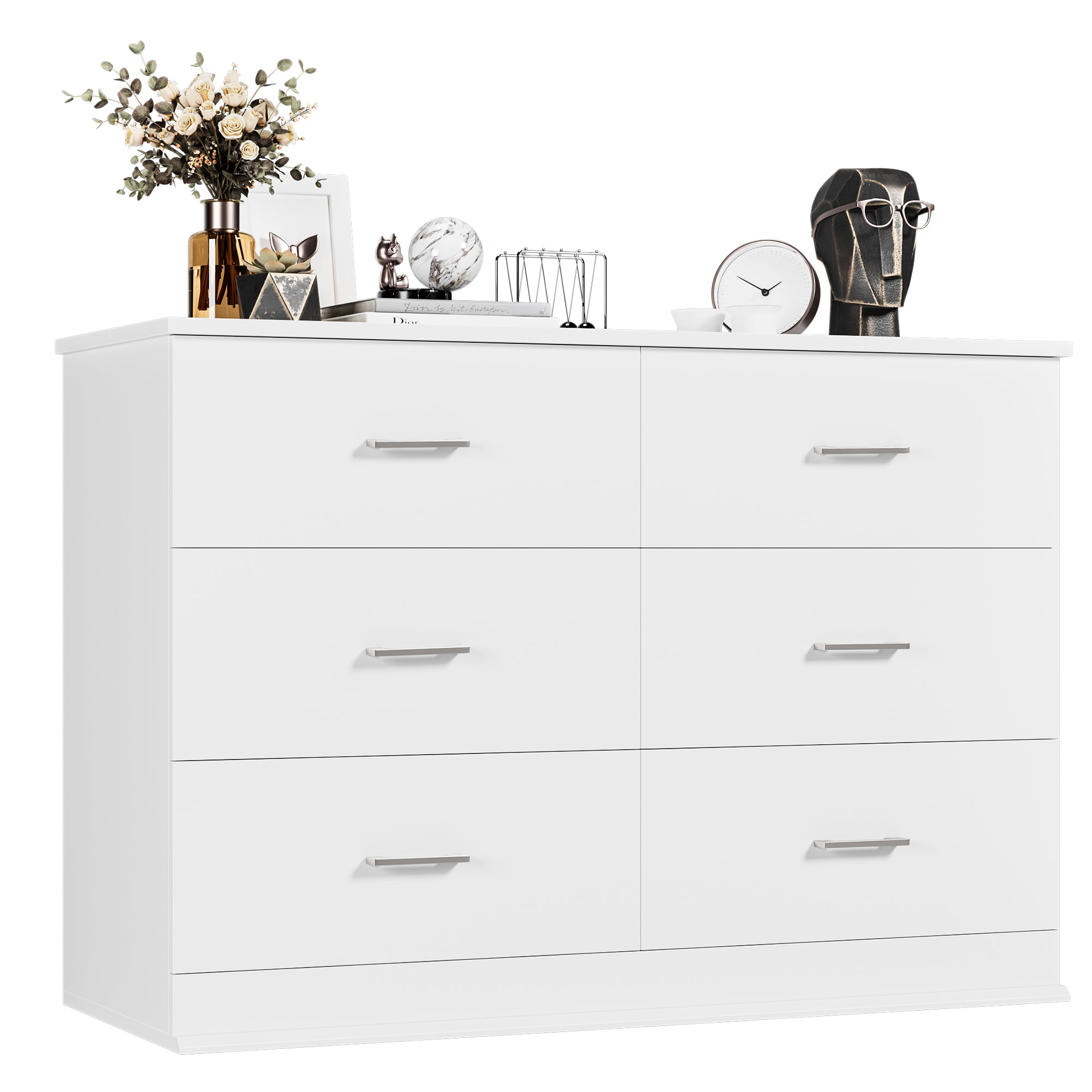 Hiphuta 47'' Wide Modern 6 Drawer Double Dresser, Chest of Drawers for Bedroom, White