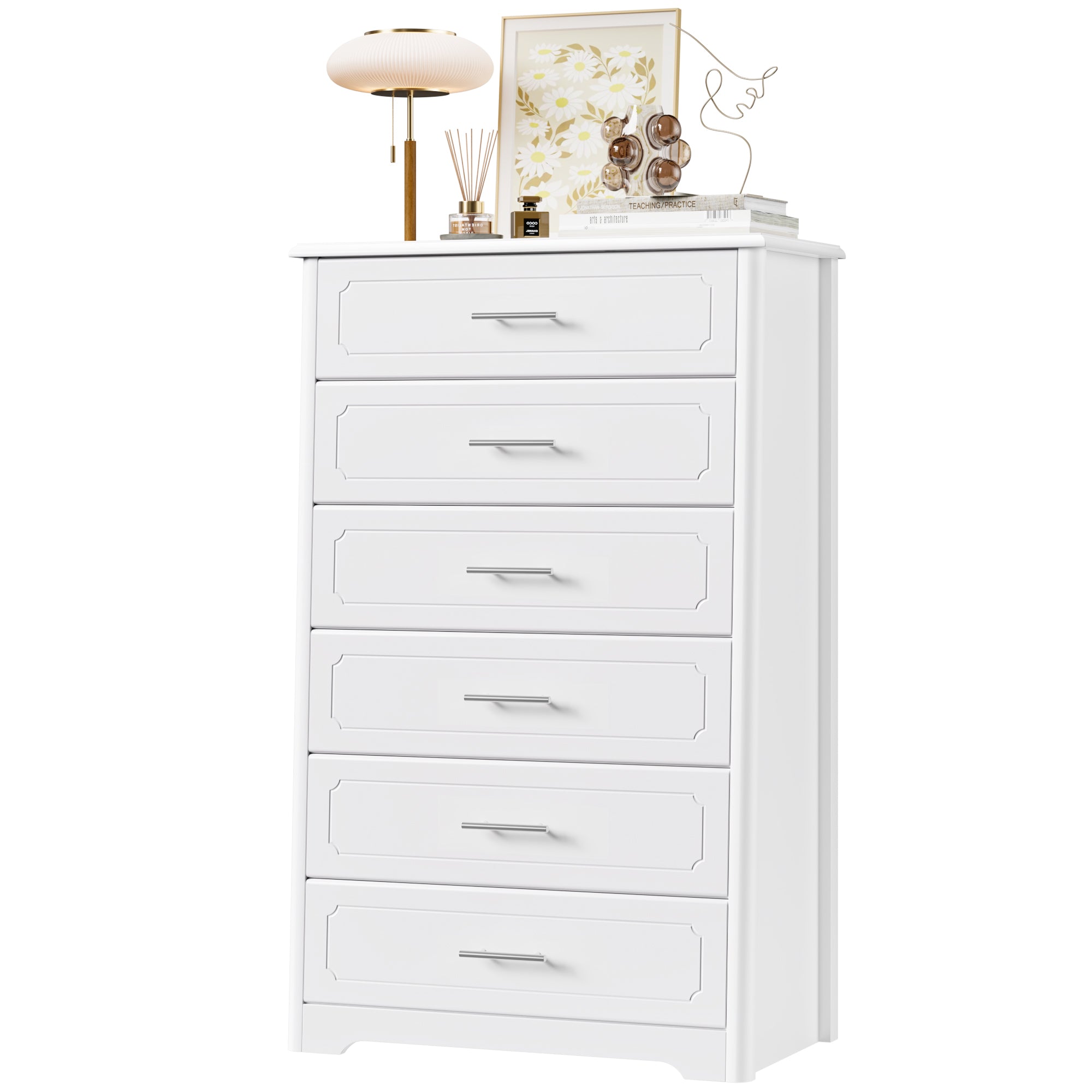 6 Drawers Dresser for Bedroom, Modern Chest of Drawers with Metal Easy Pull Handle, White