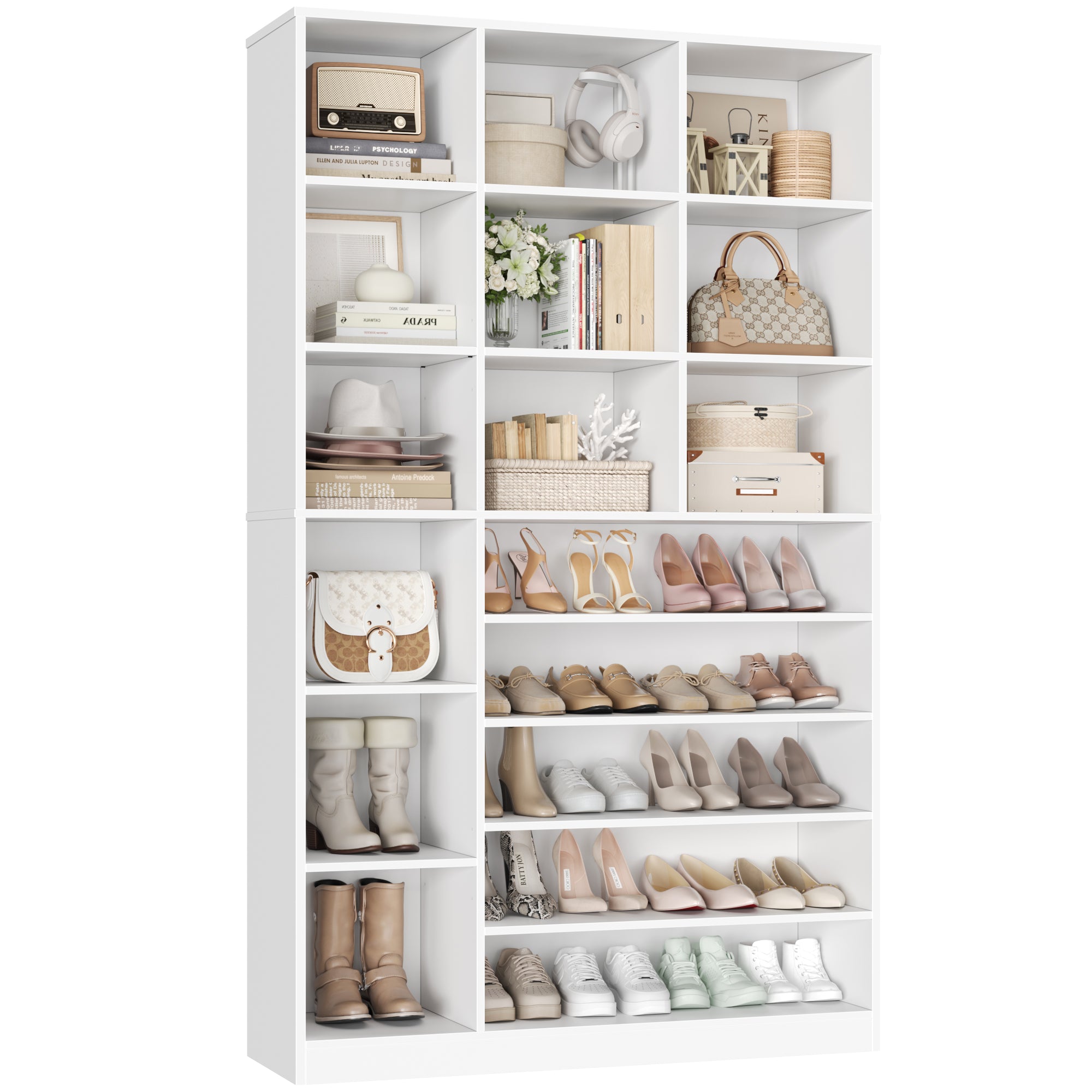 Hiphuta 74" Tall Shoe Storage Cabinet, 6 tier Shoe Rack Organizer with Adjustable Shelves, Cubby Storage Cabinet for Entryway Bedroom Living Room, White