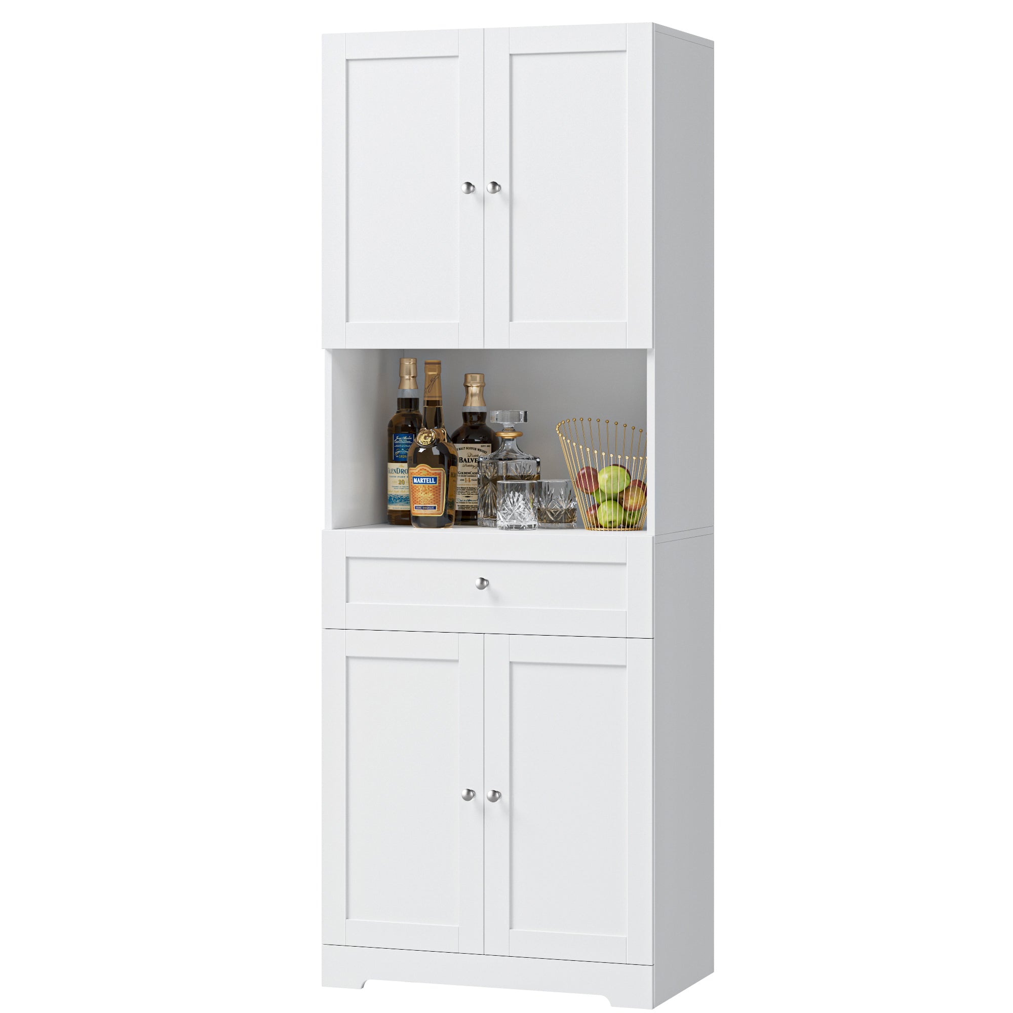 Hiphuta Kitchen Food Pantry Cabinet, 67.5"H Bathroom Storage Cabinet with 1 Drawer & 4 Doors, White