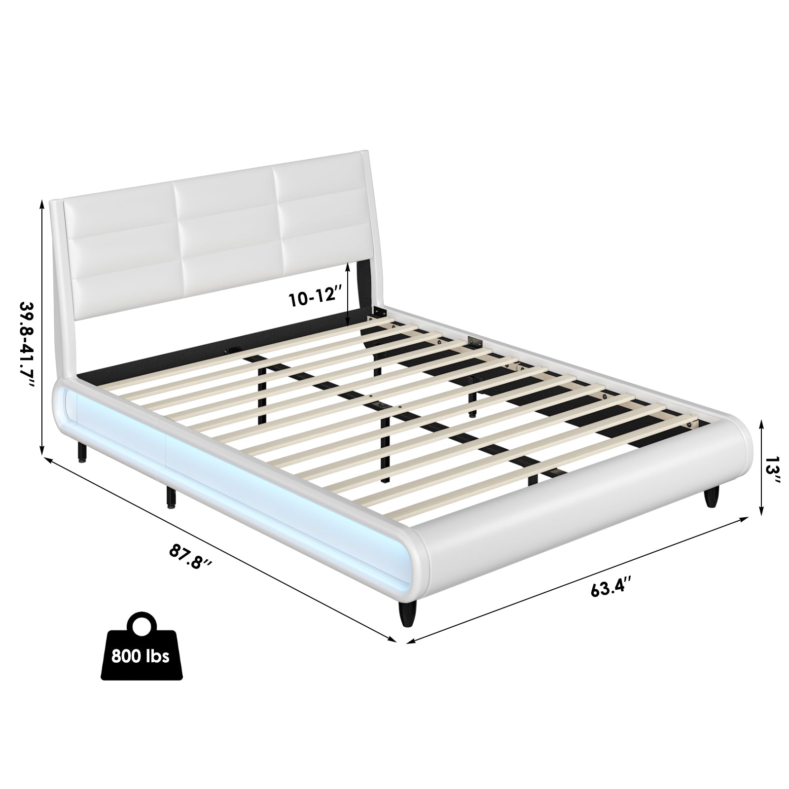 Hiphuta Queen Size Platform Sturdy Bed Frame with Side LED Light & Adjustable Headboard, PU Upholstered White