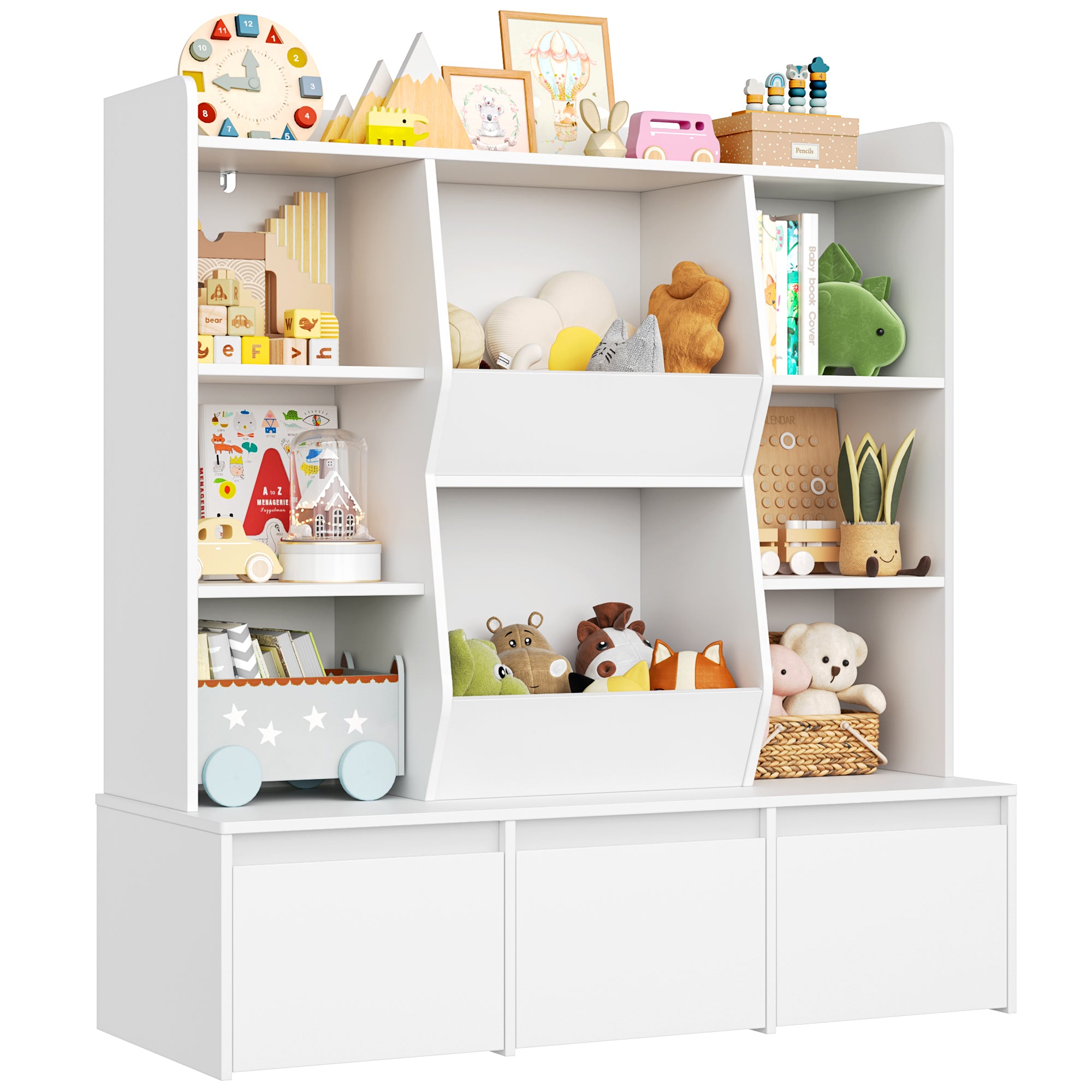 Hiphuta Kid’s Toy Storage Organizer, Wood Toy Organizer of 8 Cubes & 3 Removable Drawers, Children's Bookcase, White