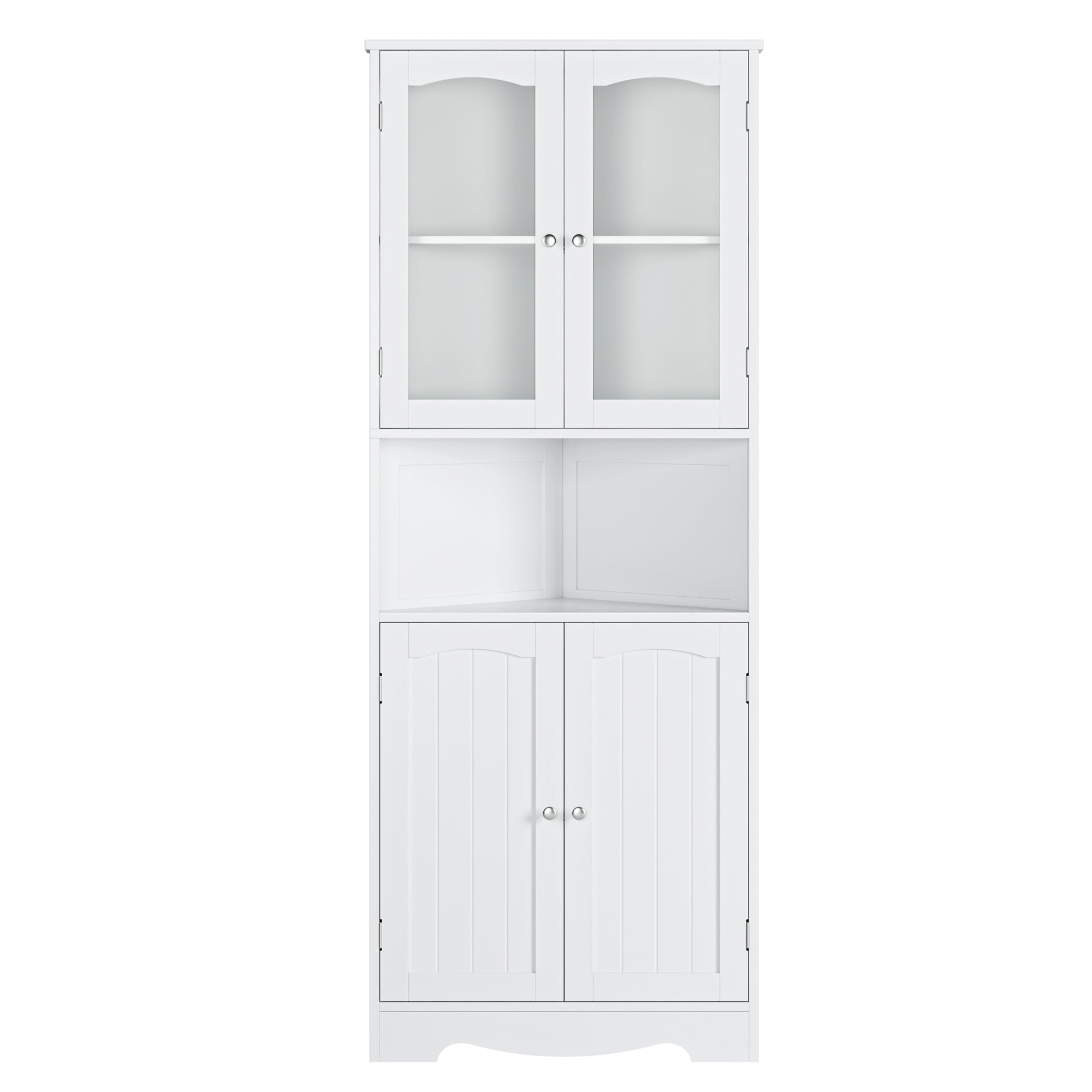 Hiphuta 63.1”H Bathroom Storage Cabinet with 4 Doors & Open Shelf, Modern Freestanding Corner Storage Cabinet, White