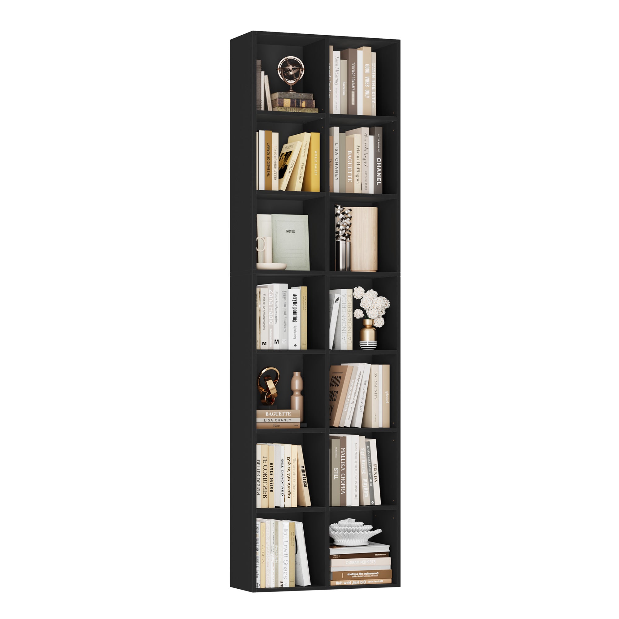 Hiphuta Tall Narrow Bookshelf 14 Tiers, Compact Corner Bookcase, Easy to Match for Living Room, Office, Study, Bedroom, Black