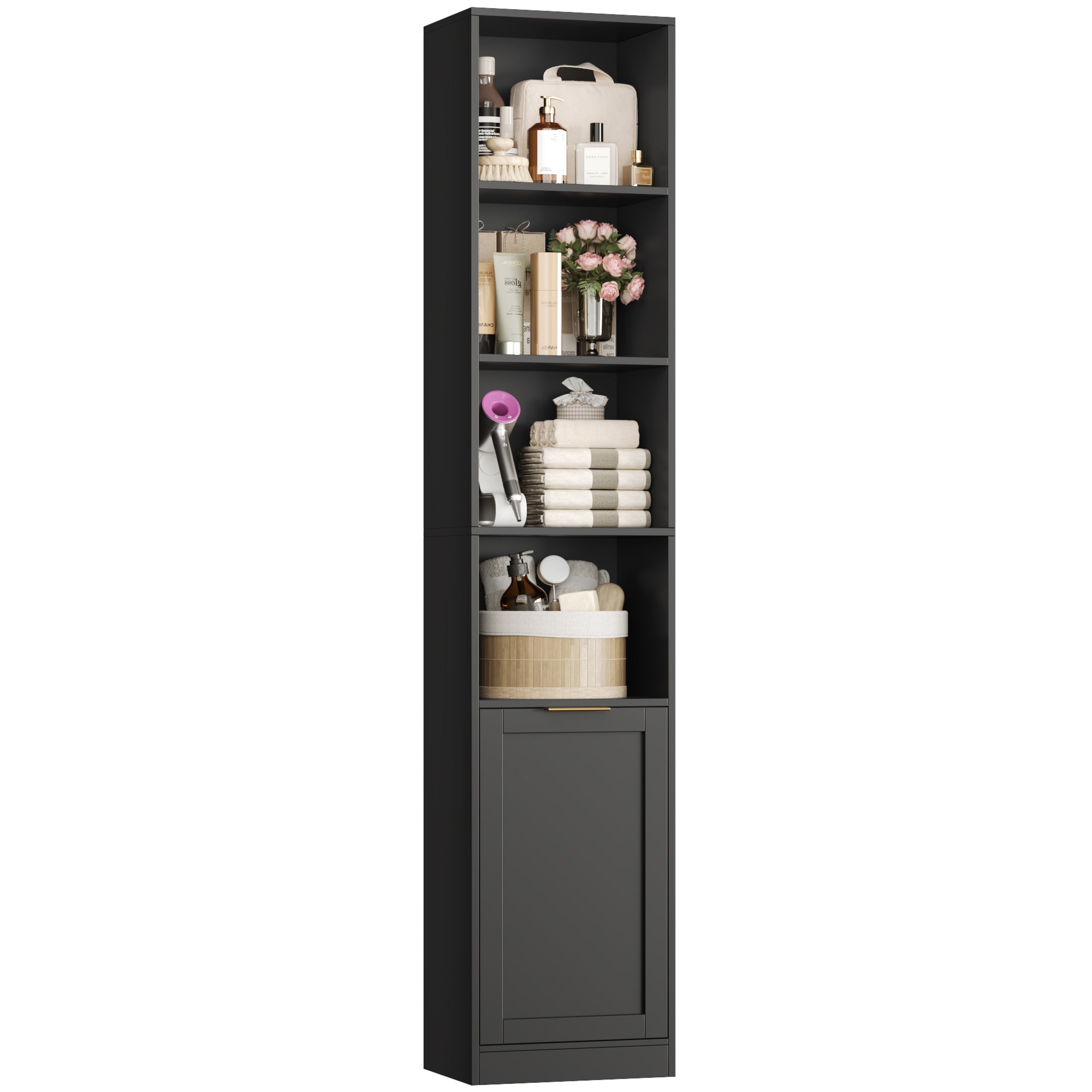 Hiphuta 73.5" Tall Bathroom Storage Cabinets with Adjustable Shelves, 6-Tier Narrow Cabinet, Bathroom Storage Tower for Small Spaces, Black