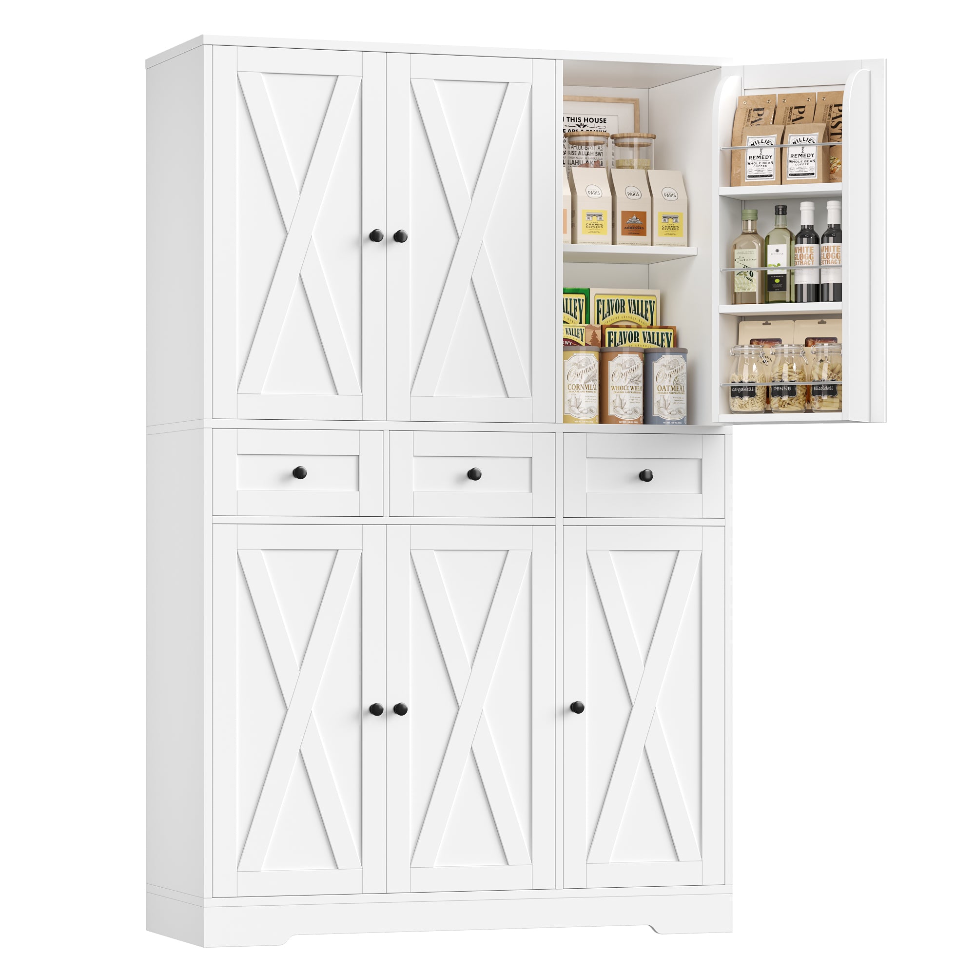 Hiphuta Farmhouse Kitchen Pantry Cabinet with Doors, Large Pantry Stroage Cabinet for Kitchen Dining Room, White
