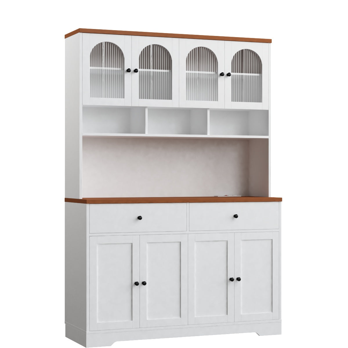 Hiphuta Pantry Cabinet with Glass Doors, Kitchen Storage Cabinet with Charging Station for Kitchen Dining Room, White