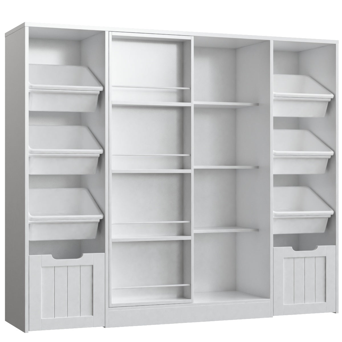 Hiphuta Large Kid Toy Storage Organize with Sliding Bookshelf, Kid Bookcase with 2 Drawers, Toy Storage Toy Organize for Kid Bedroom Playroom, White