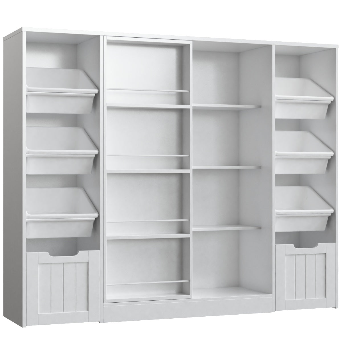 Hiphuta Large Kid Toy Storage Organize with Sliding Bookshelf, Kid Bookcase with 2 Drawers, Toy Storage Toy Organize for Kid Bedroom Playroom, White