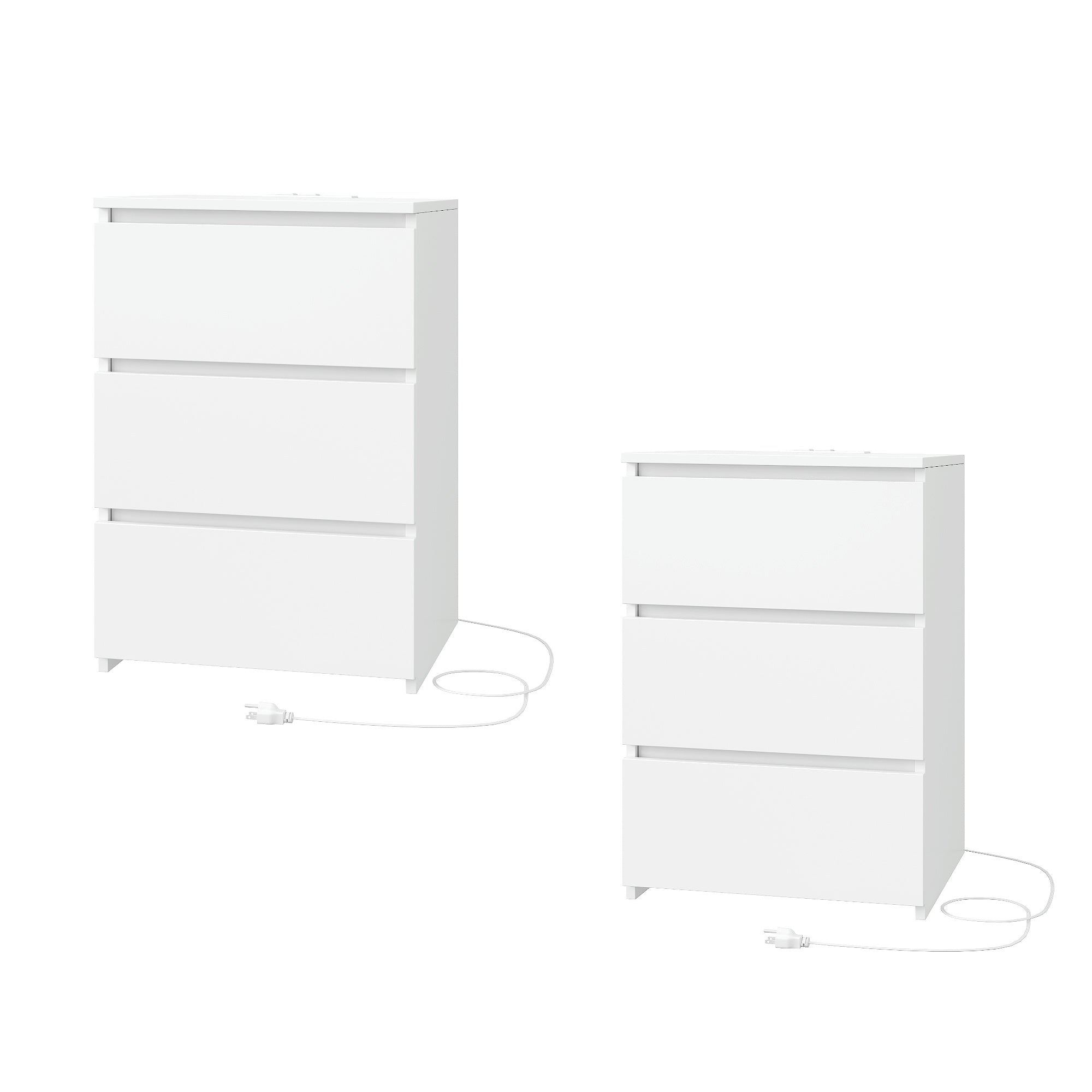 Hiphuta Set of 2 Nightstand with 3 Drawers, 2 Outlets & 2 USB Port, Wooden Nightstand for Bedroom, White