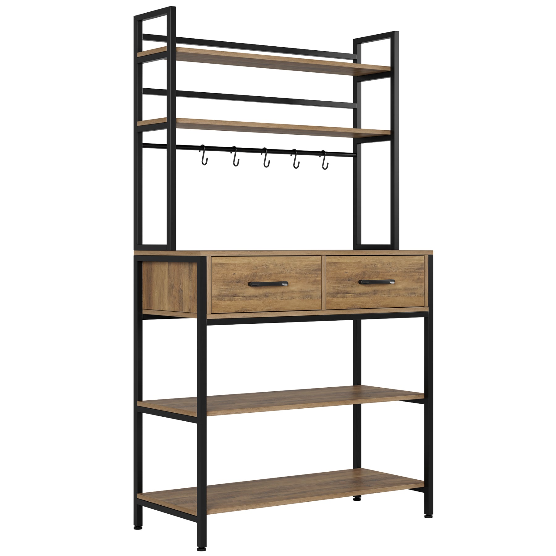 Hiphuta 31.5'' 5-Tier Kitchen Wood Bakers Rack with 2 Drawers, Rustic Brown