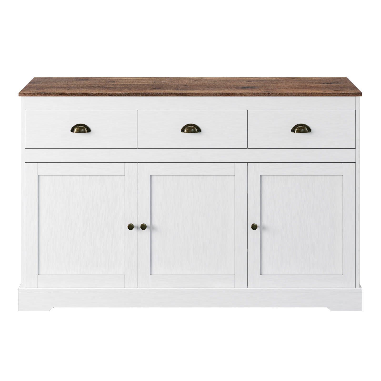 Hiphuta Sideboard Storage Cabinet with 3 Drawers & 3 Doors, 53.54"W Buffet Cabinet with Adjustable Shelves, White