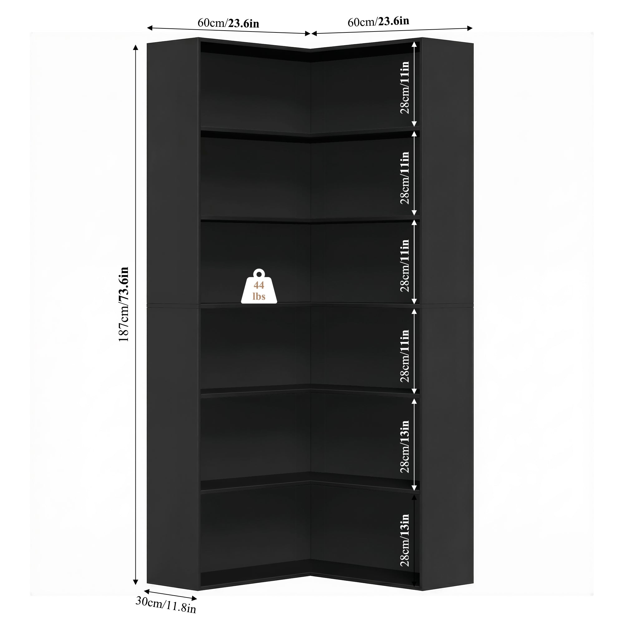 Hiphuta 6 Tier Corner Bookcase, Minimalist Modern Corner Bookcase for Office Living Room, Black