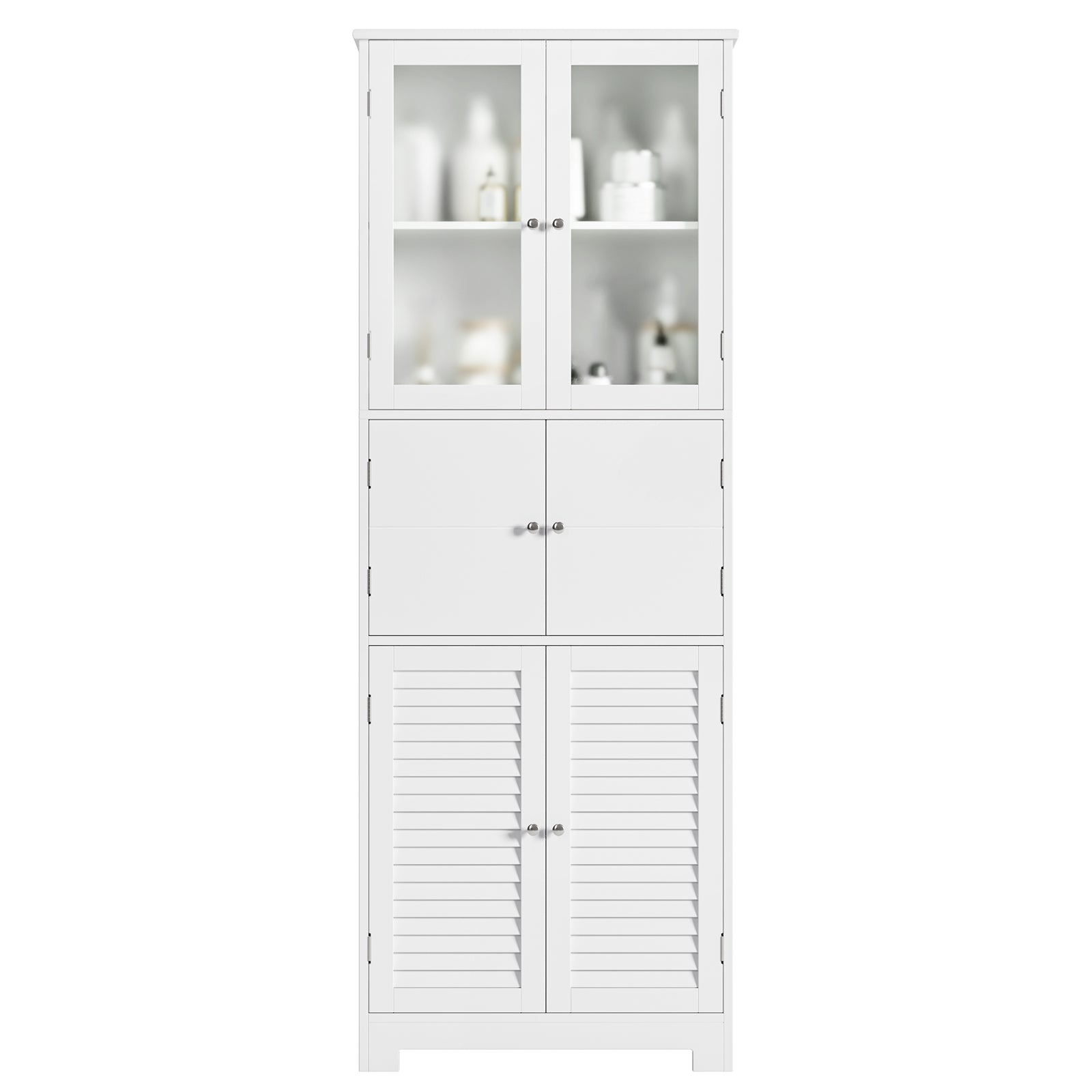 Hiphuta 67"H Bathroom Storage Cabinet with Drawer, 6 Doors Modern Freestanding Cupboard, White