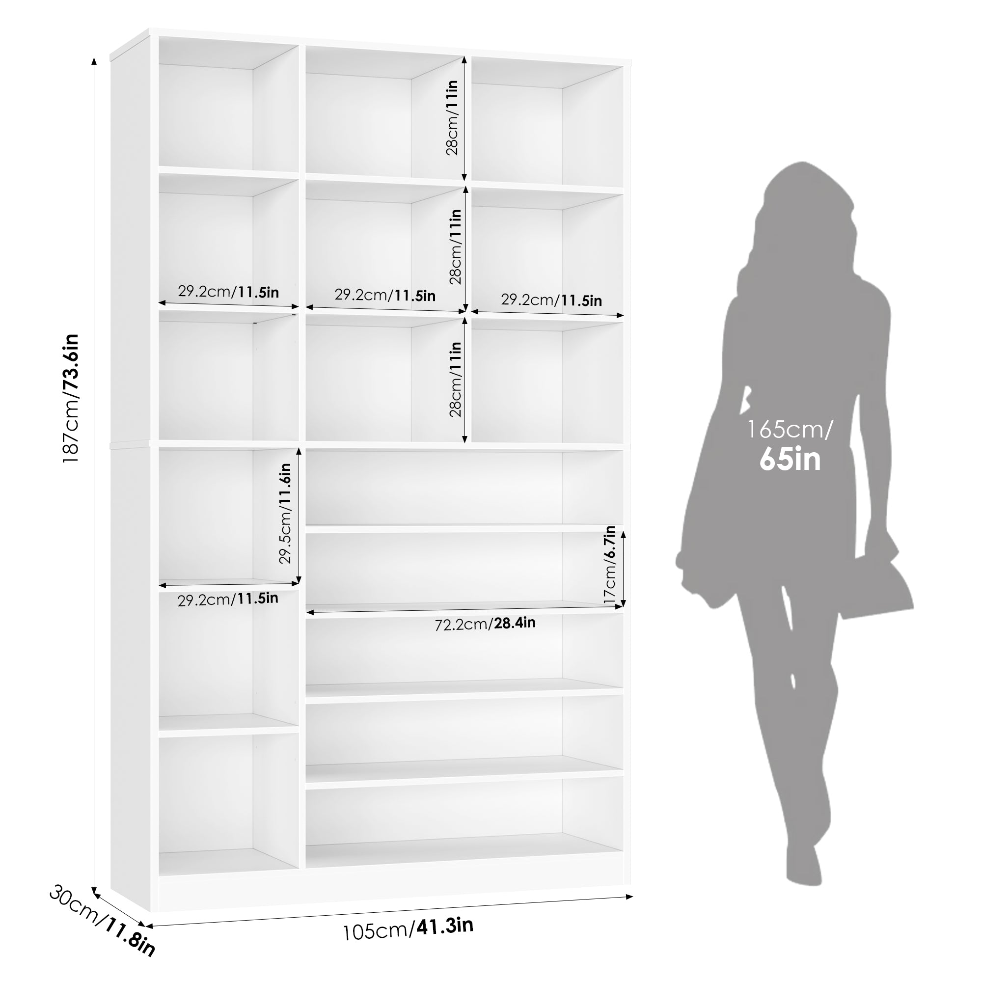Hiphuta 74" Tall Shoe Storage Cabinet, 6 tier Shoe Rack Organizer with Adjustable Shelves, Cubby Storage Cabinet for Entryway Bedroom Living Room, White