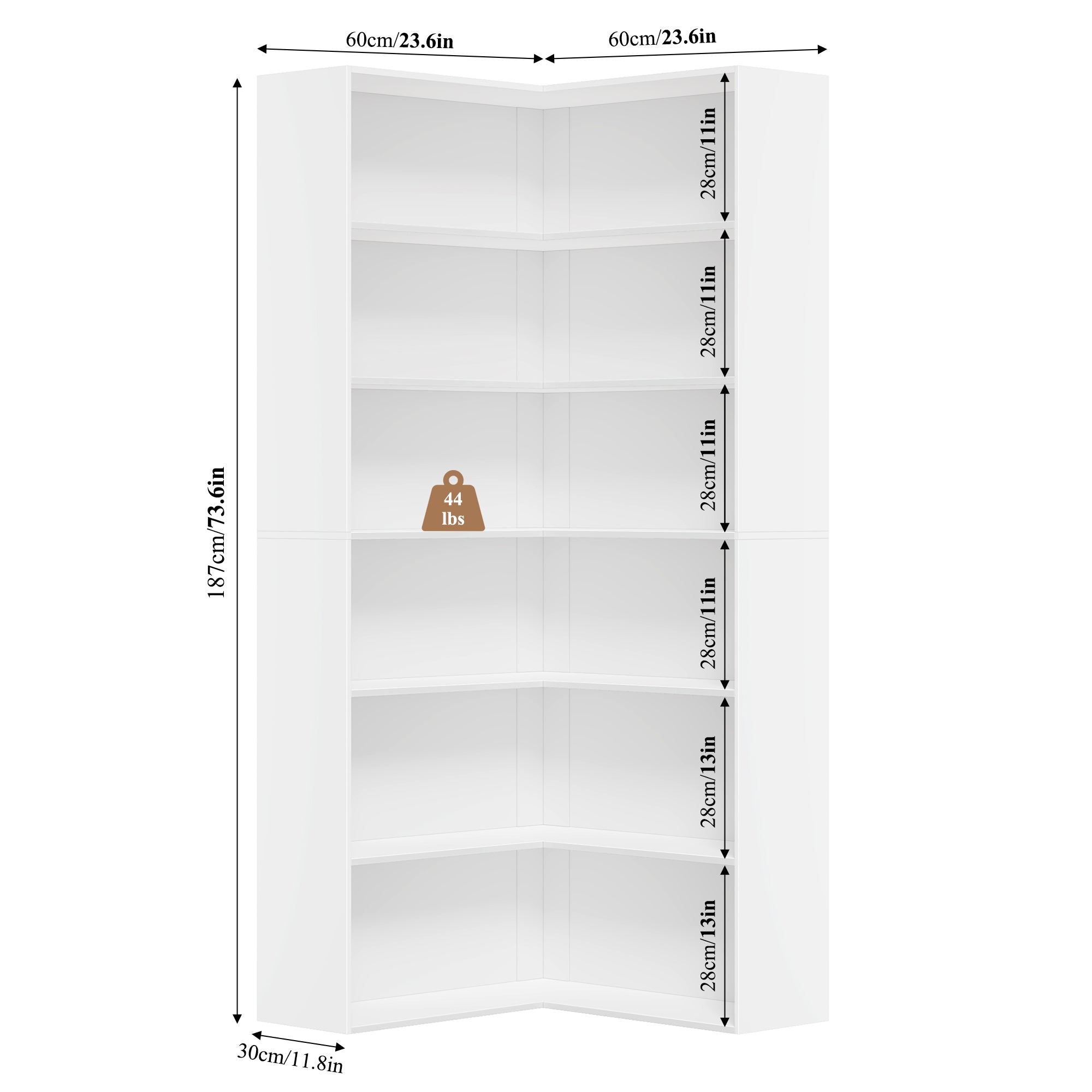 Hiphuta 74" Tall Corner Bookcase, Modern 6-Tier Corner Wooden Bookshelf, Minimalist L-Shaped Bookcase for Office Living Room, White